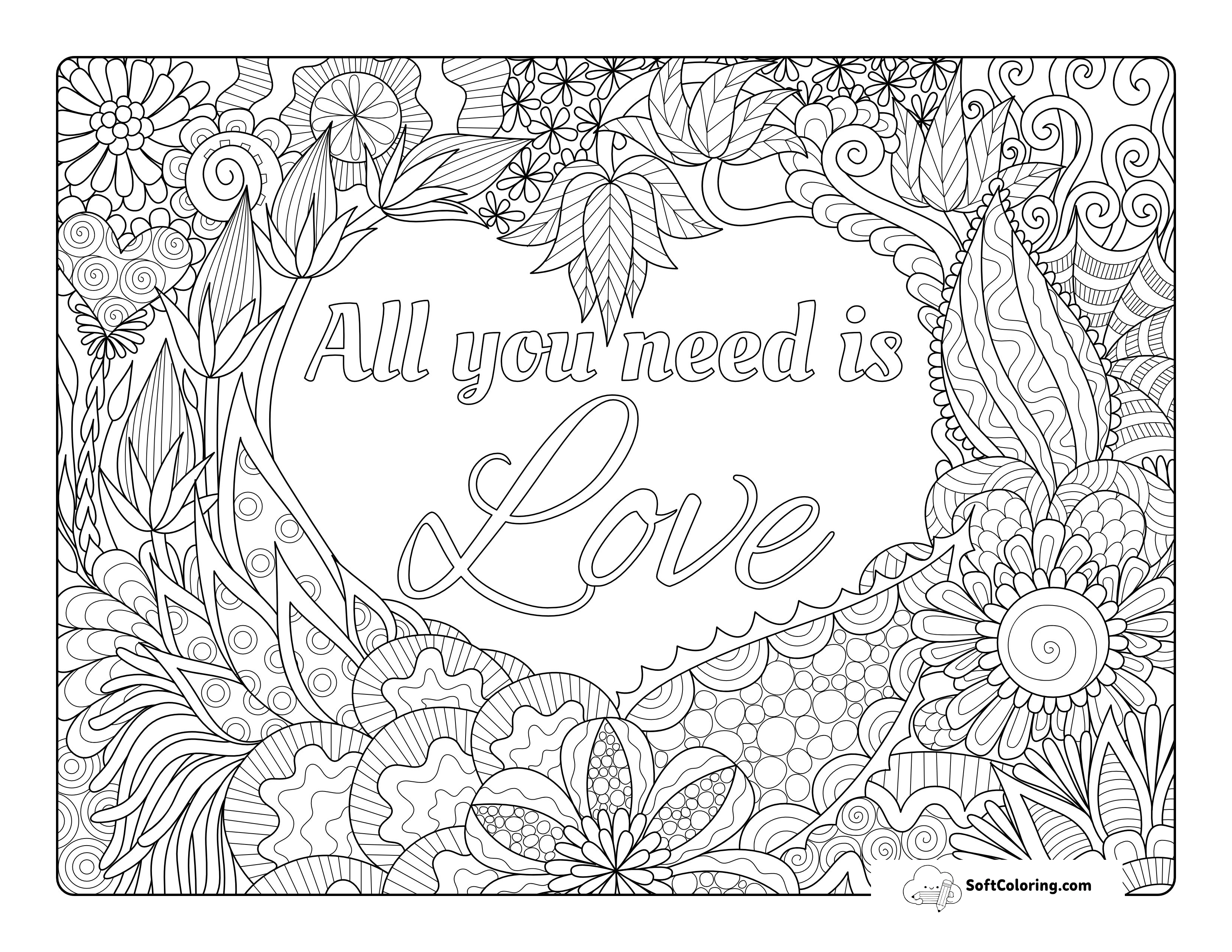 "All You Need Is Love" Adult Coloring Sheet