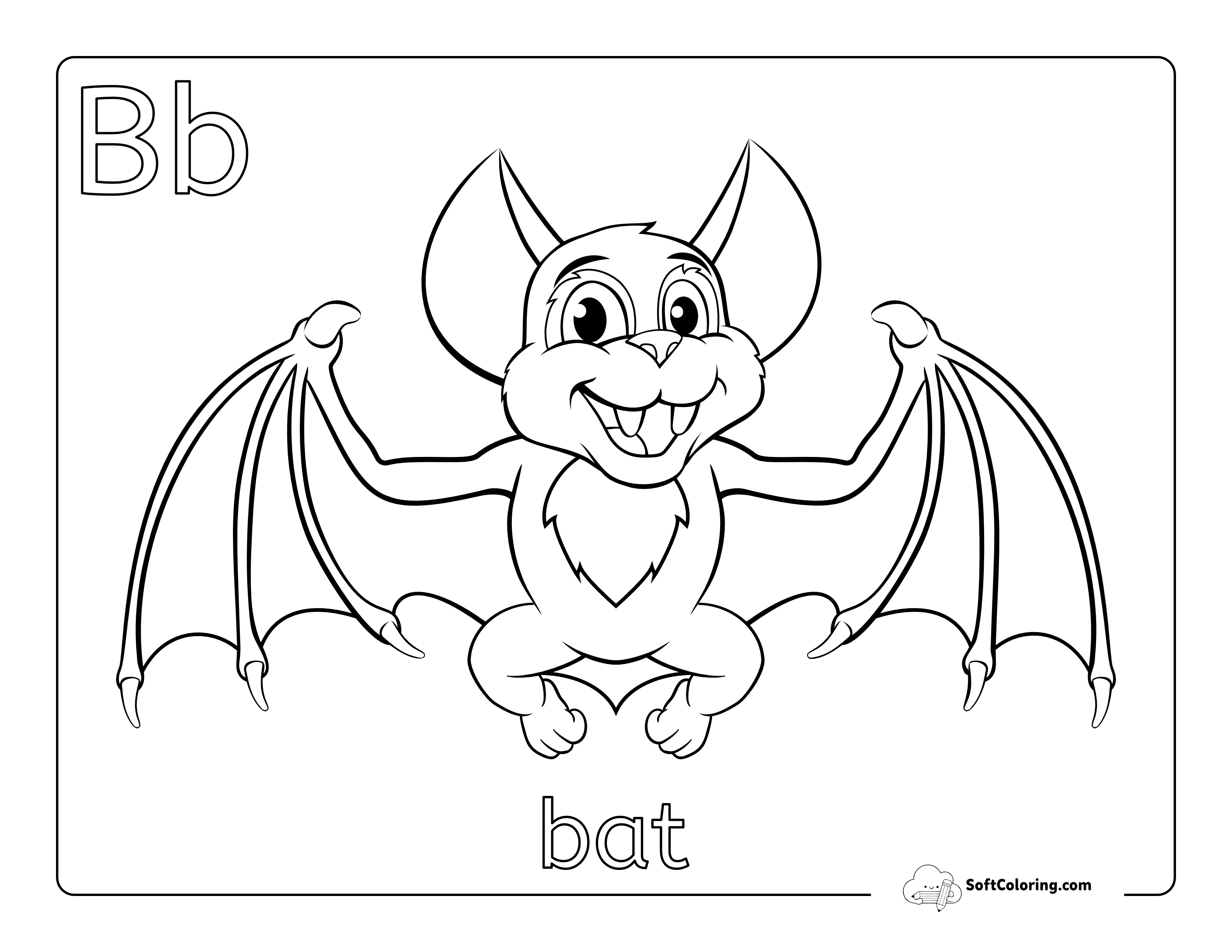 Letter B Bat Coloring Sheet For Kids