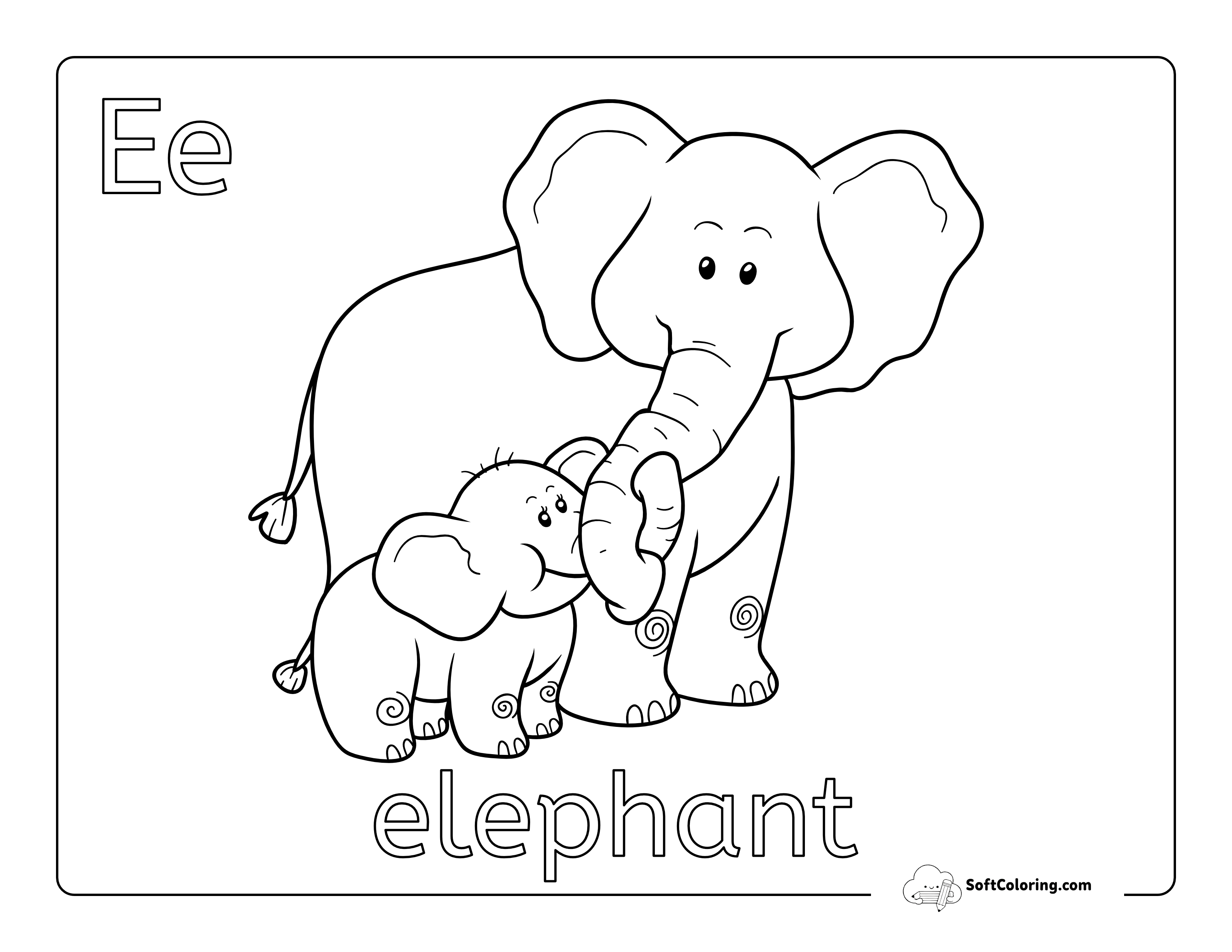 Elephants - Baby Animal Coloring Page