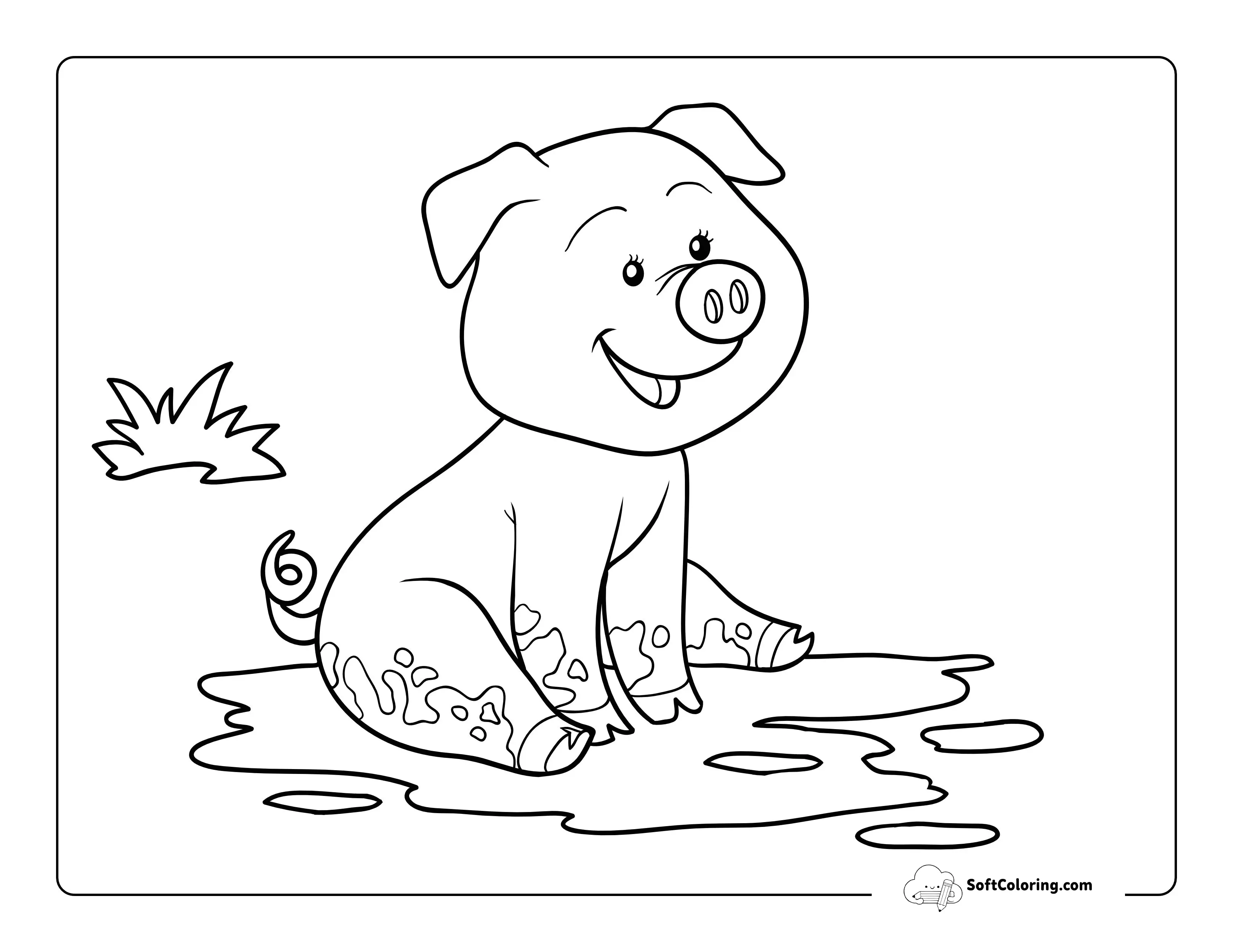 Cute Piggy In Mud Coloring Sheet