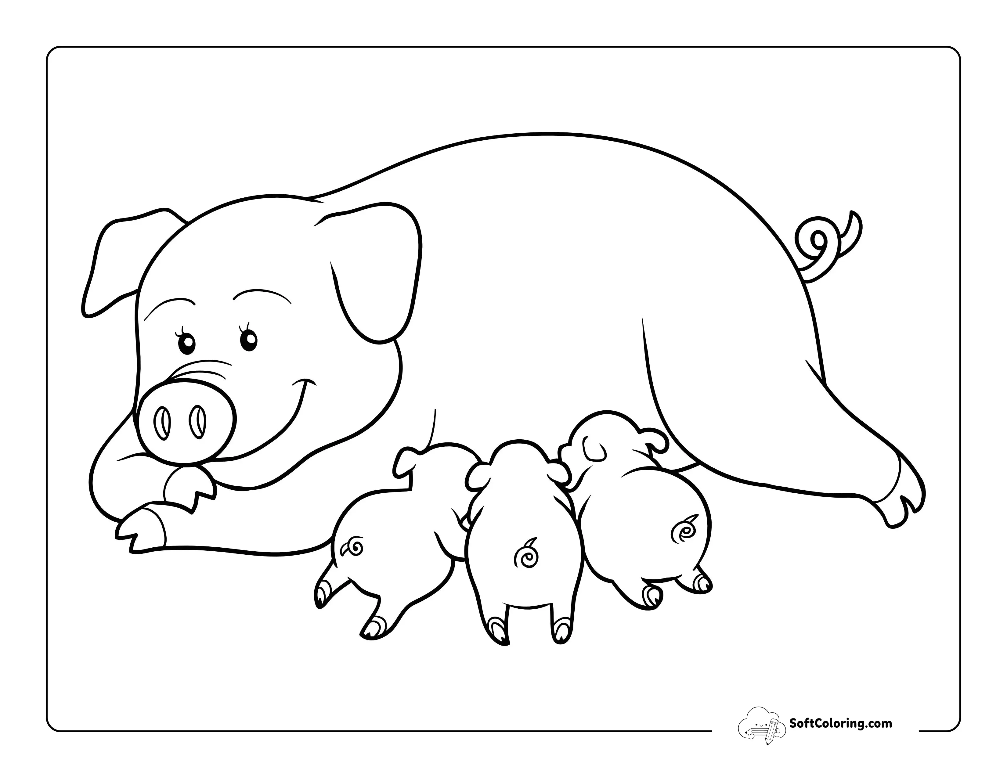Easy Pig And Baby Pig Coloring Page