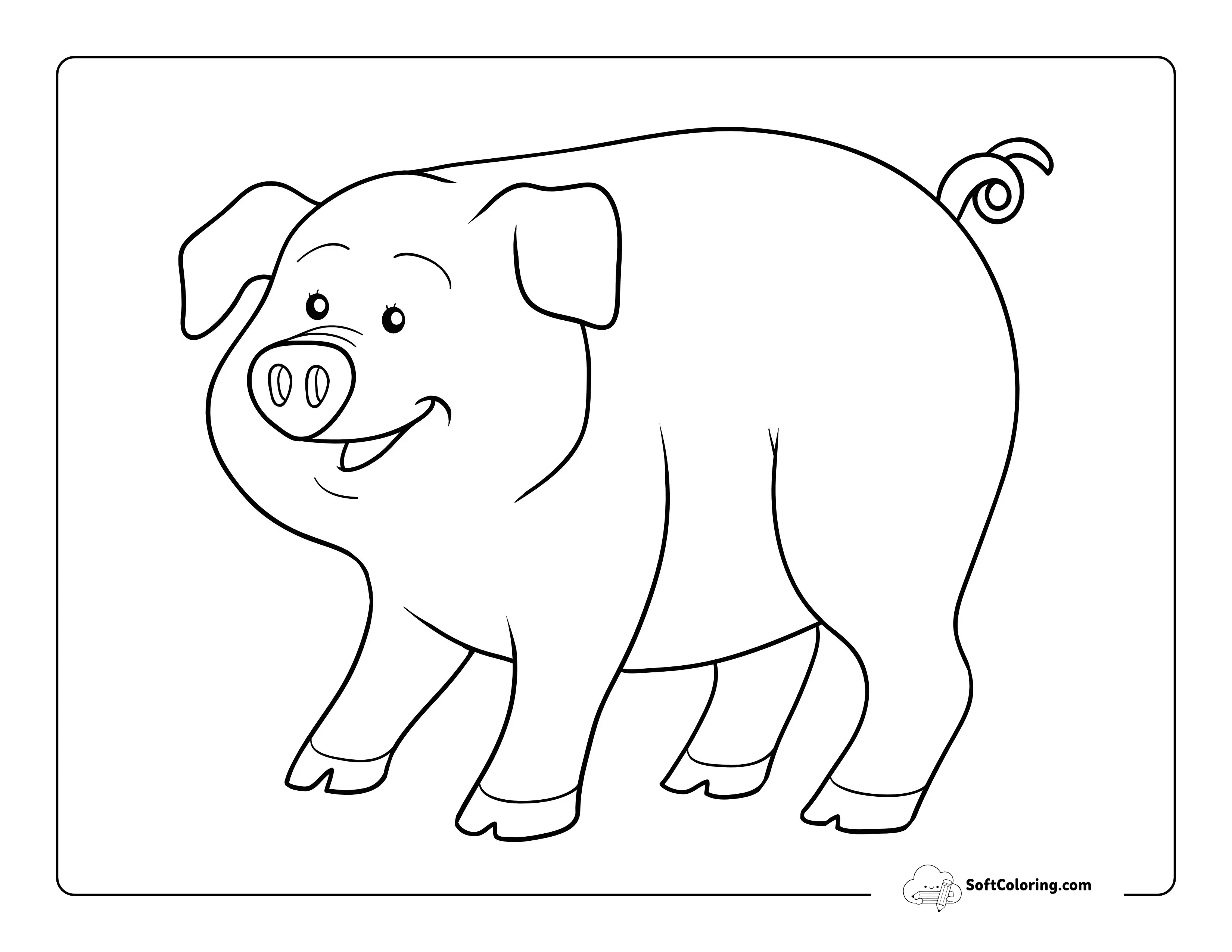 Cute Pig Coloring Page For Kids