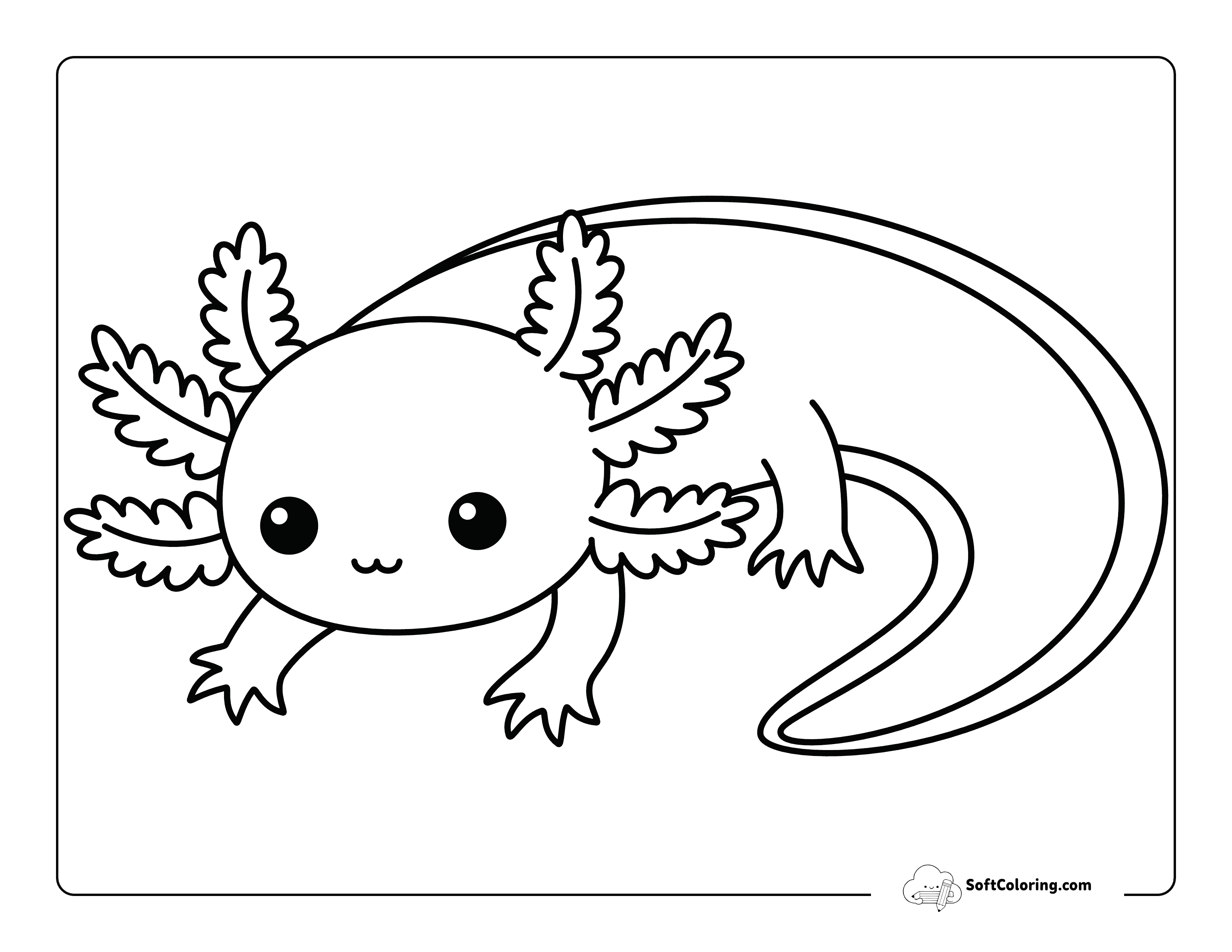 Easy Kawaii Adorable Axolotl Coloring Sheet For Kids