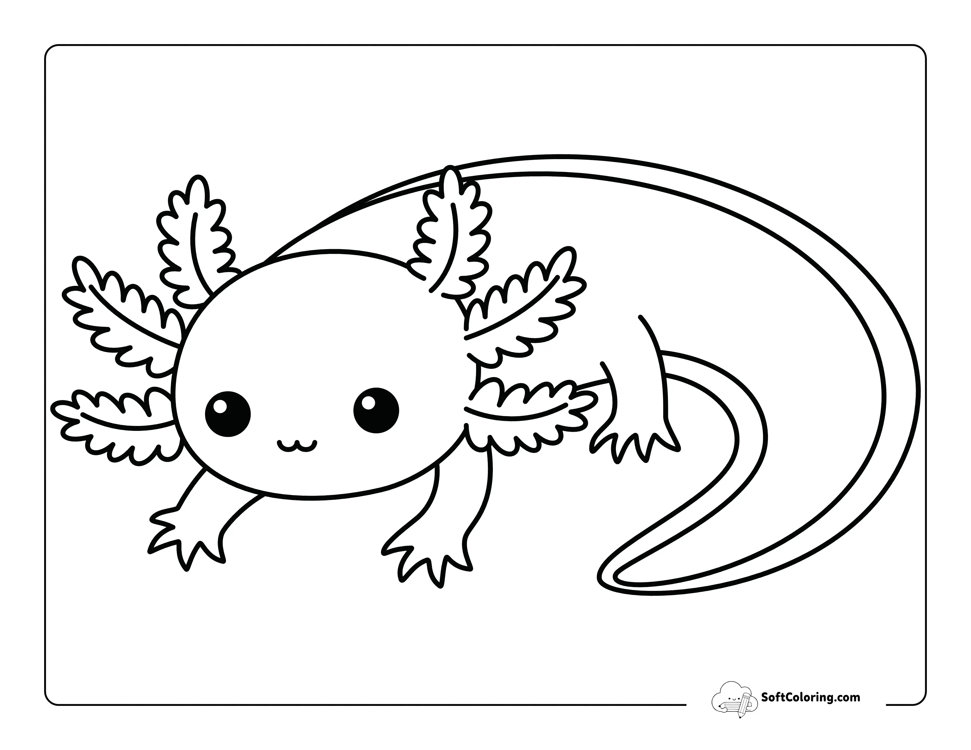 Easy Kawaii Adorable Axolotl Coloring Sheet For Kids