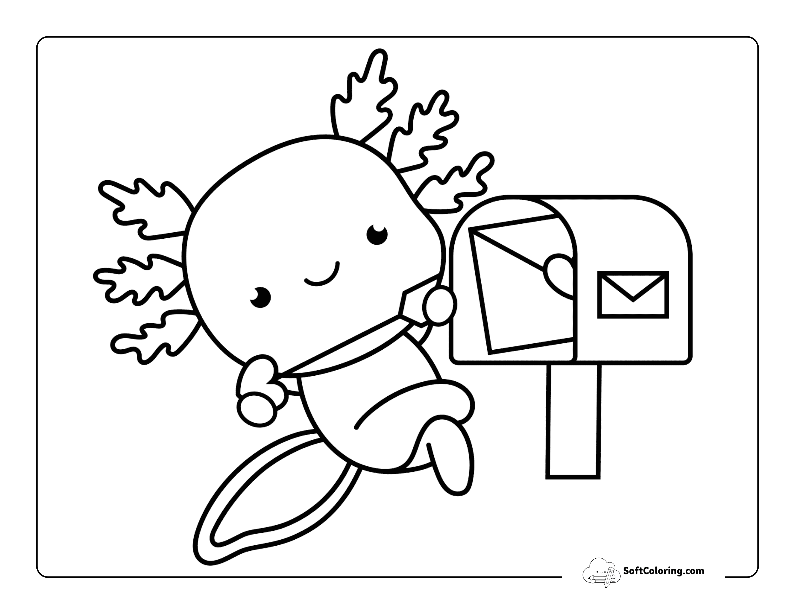 Sending A Love Letter - Kawaii Axolotl Coloring Page