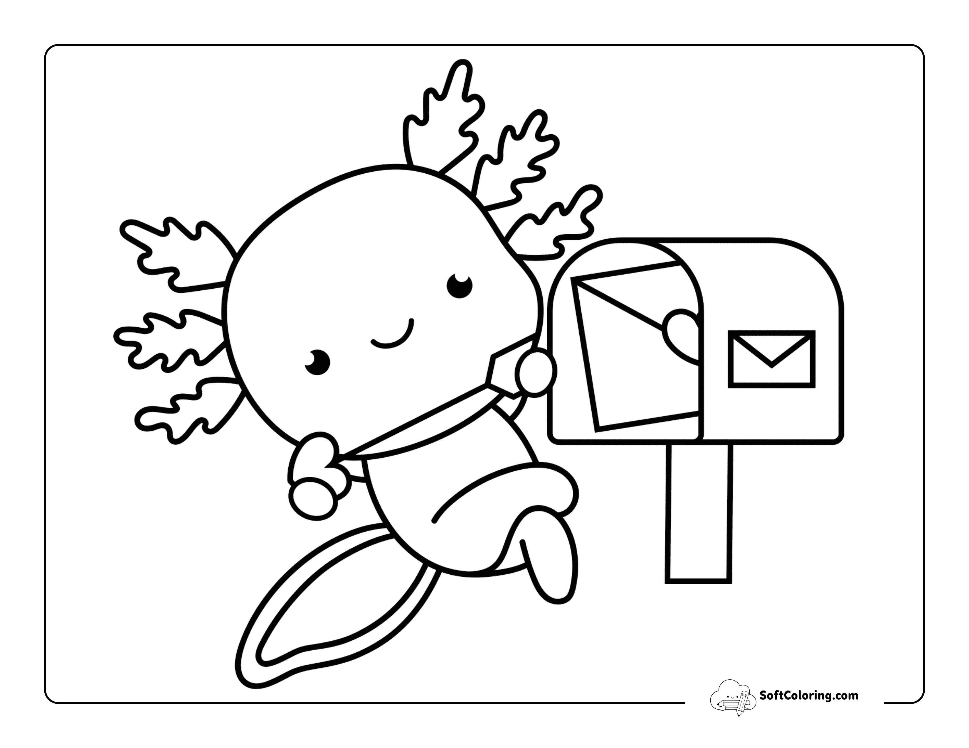 Sending A Love Letter - Kawaii Axolotl Coloring Page