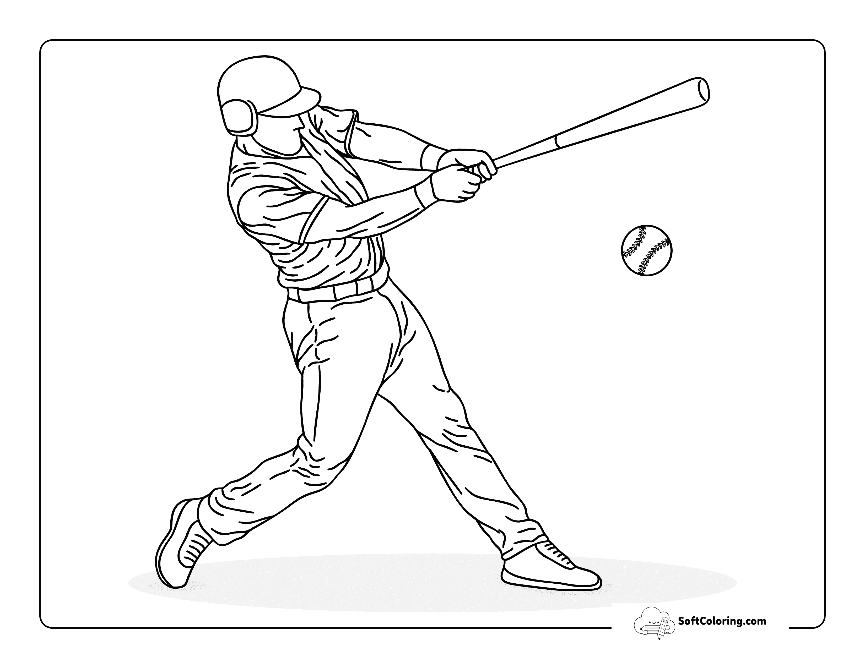 Cool Realistic Mlb Batter Swinging Baseball Coloring Sheet