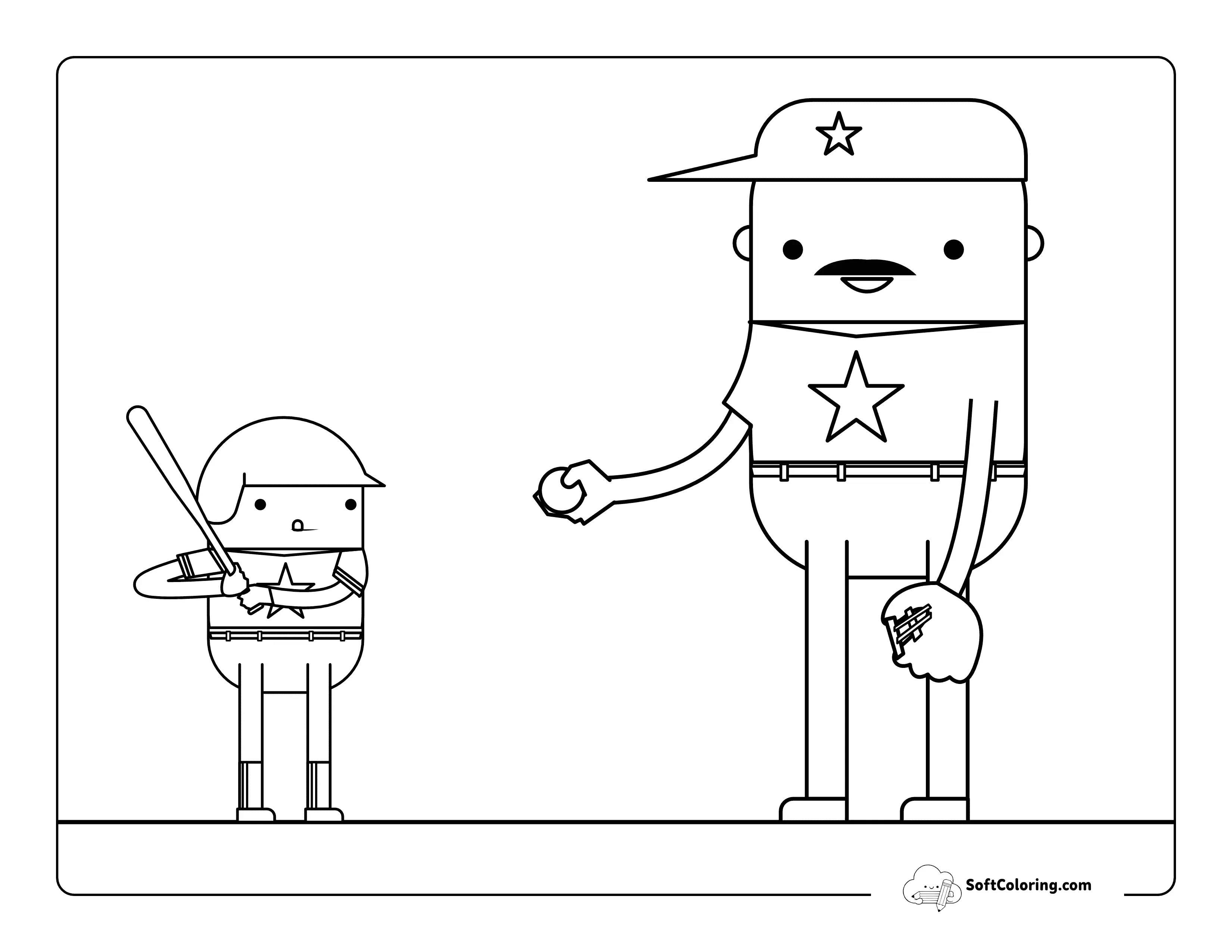 Easy Cute Father And Son Playing Baseball Printable For Kids
