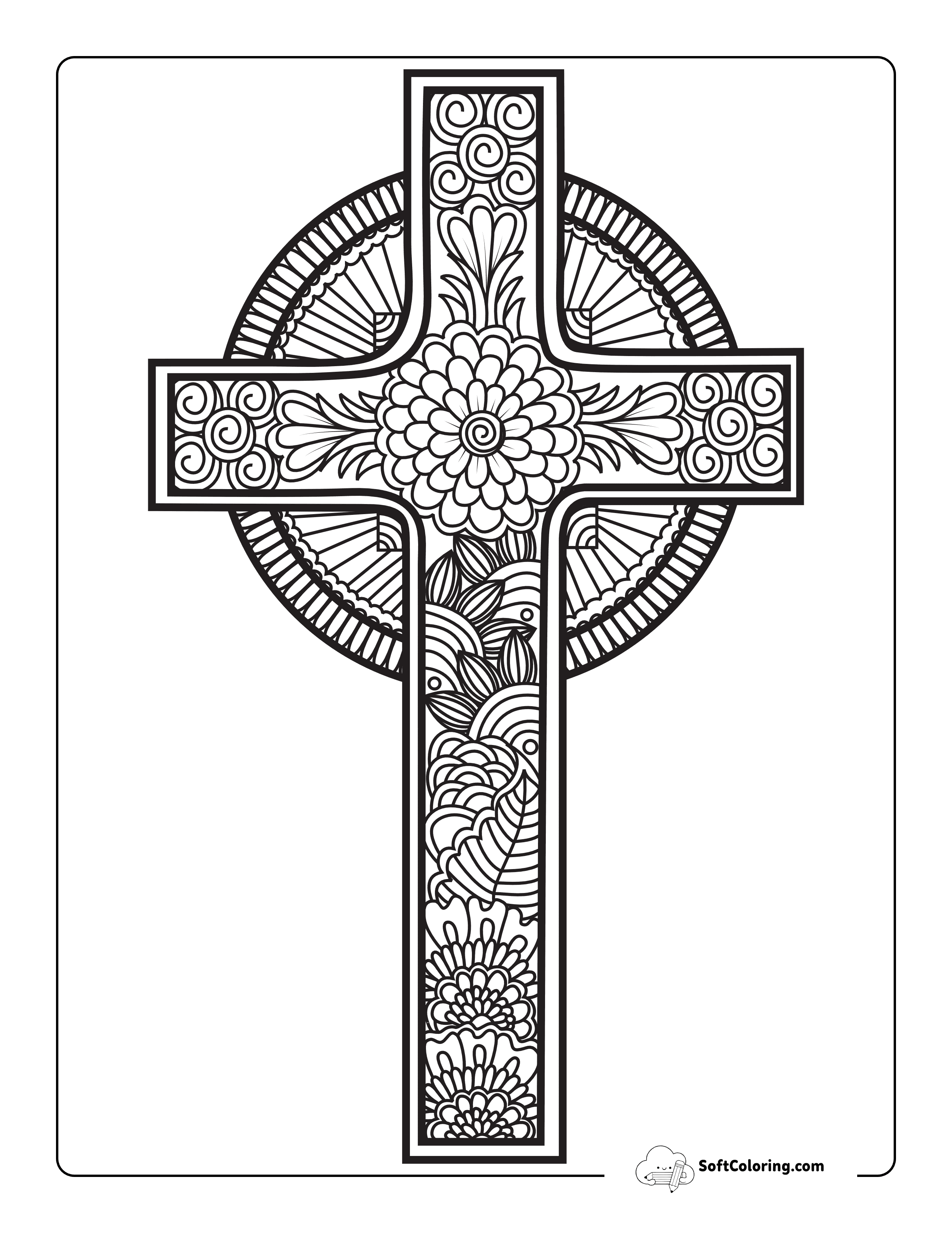 Floral Cross Mandala Coloring Page For Adults