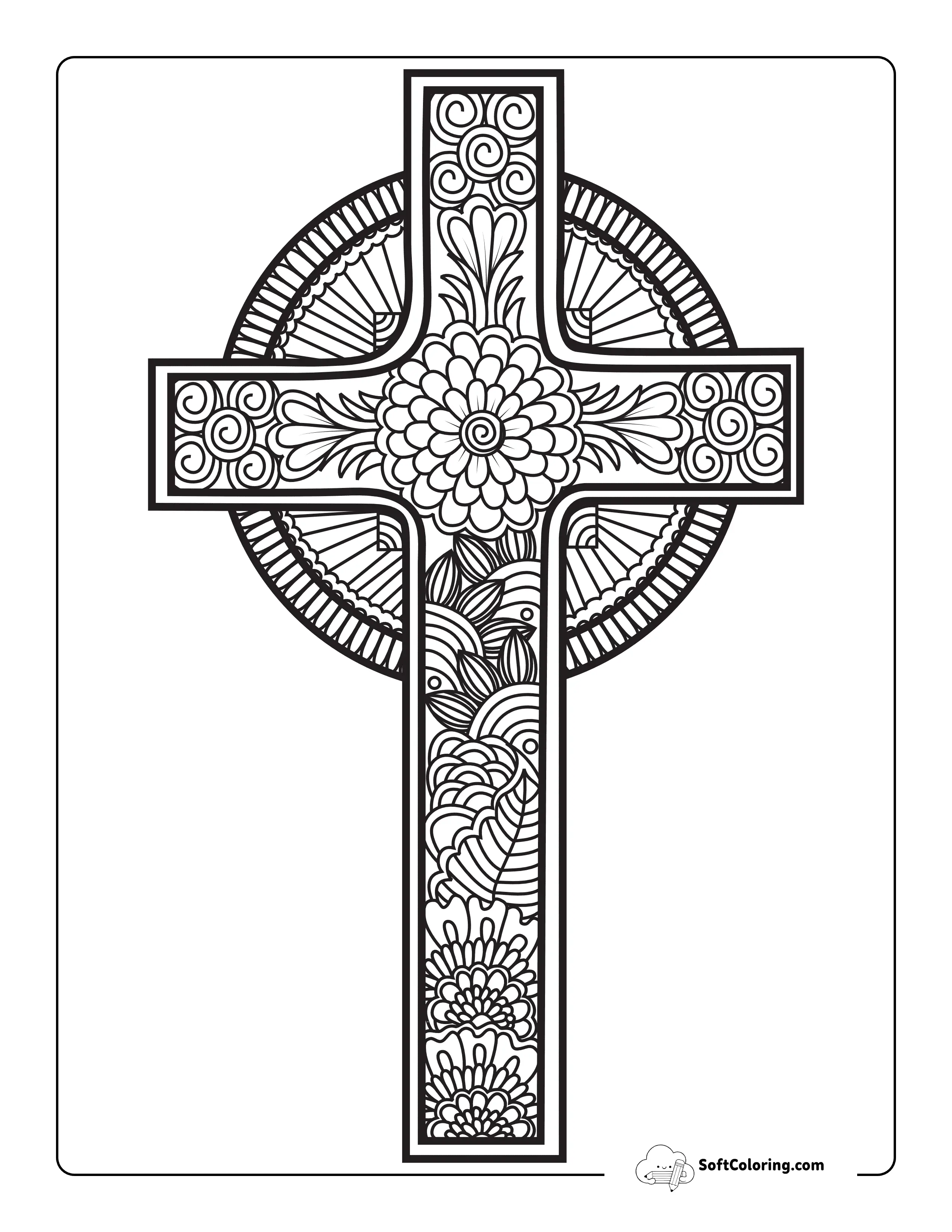 Floral Cross Mandala Coloring Page For Adults