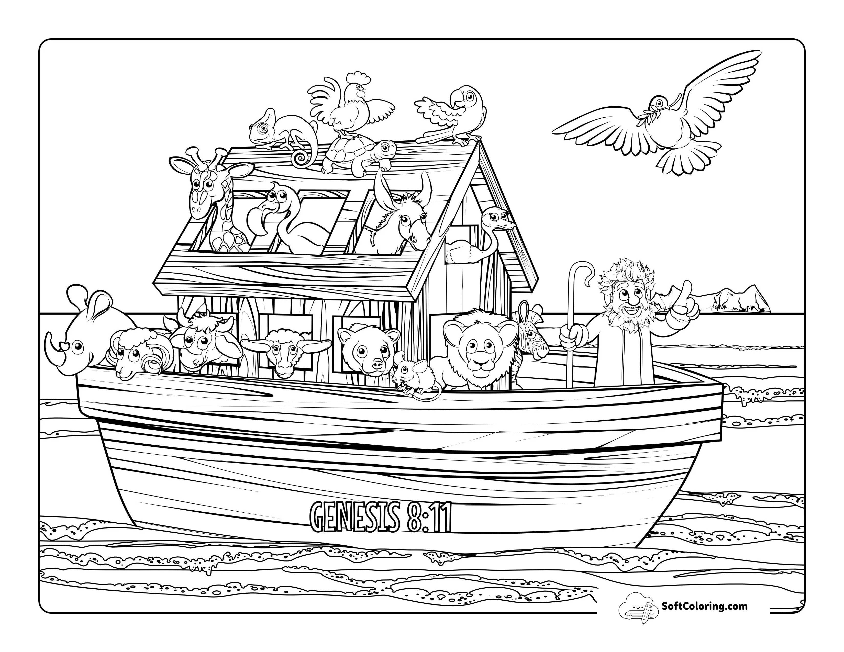 Noah's Ark With Animals And Dove Genesis 8:11 Free Printable