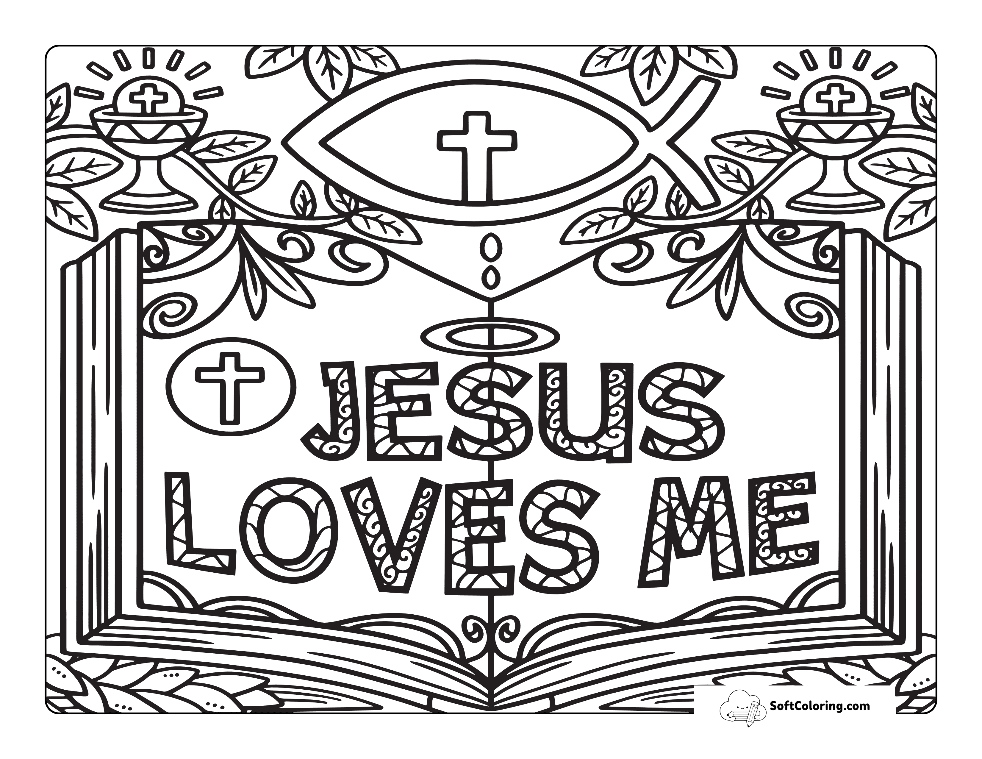 "Jesus Love Me" Bible Symbols Coloring Sheet