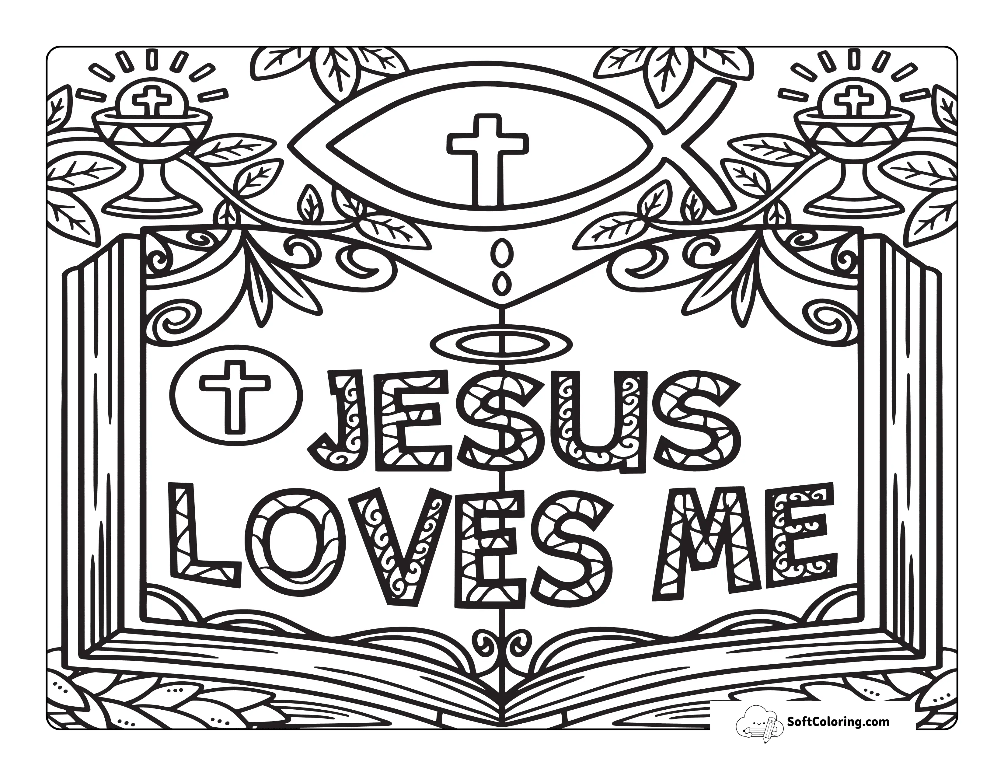"Jesus Love Me" Bible Symbols Coloring Sheet