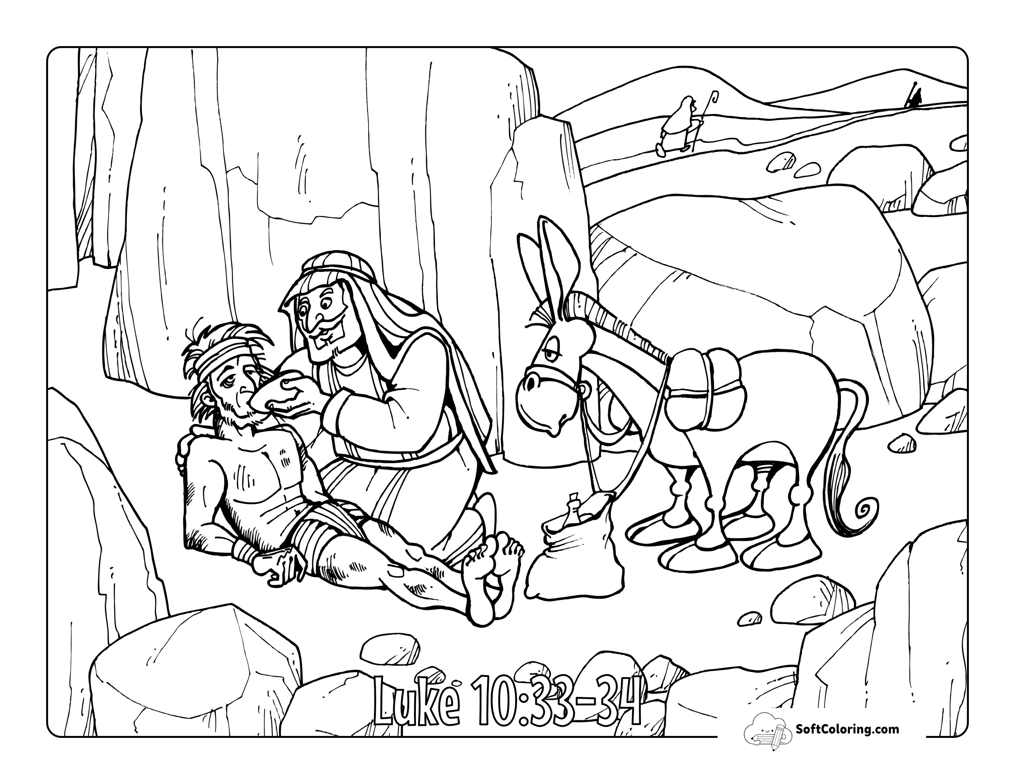 The Good Samaritan Bible Story Coloring Sheet