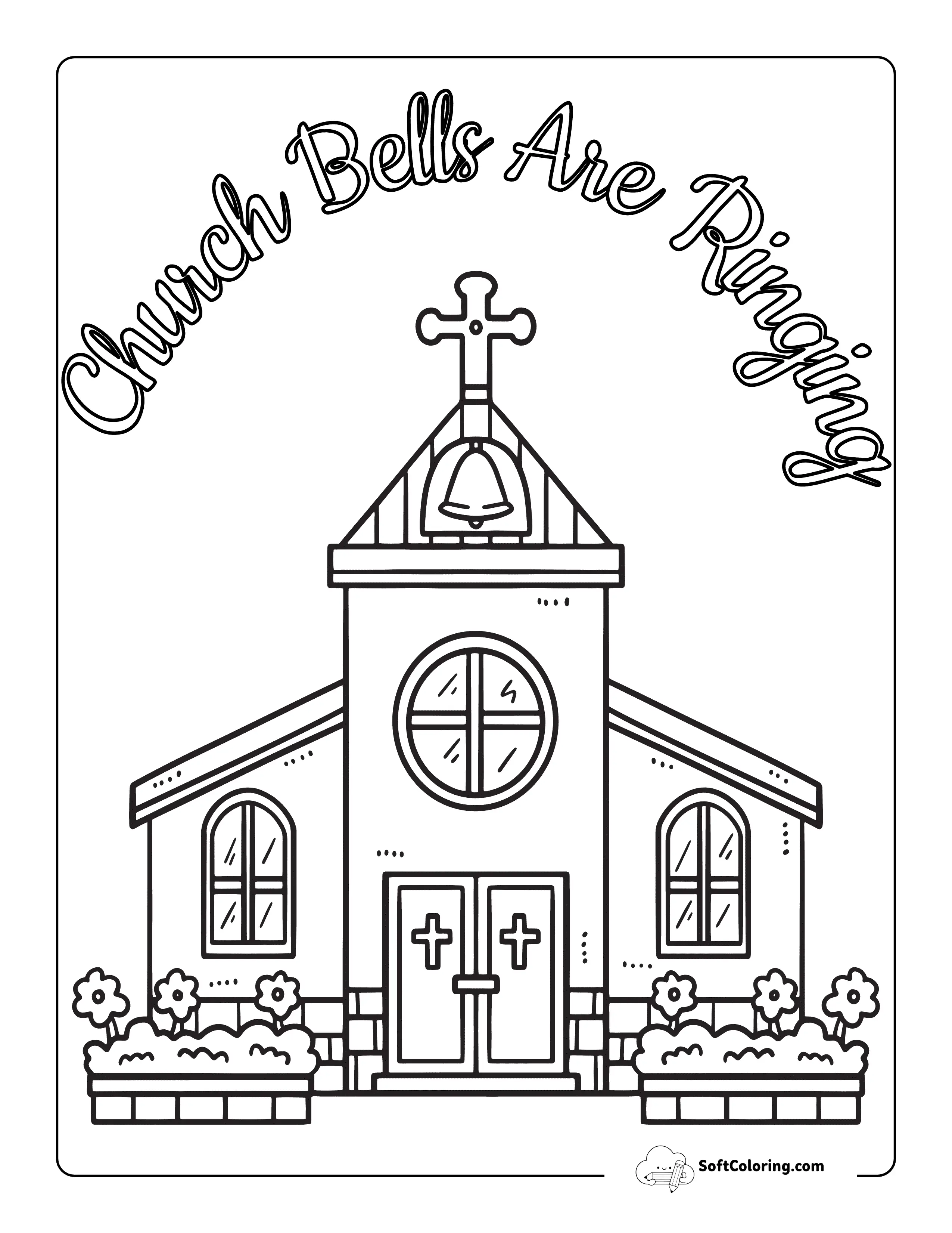 "Church Bells Are Ringing" Simple Church Coloring Sheet