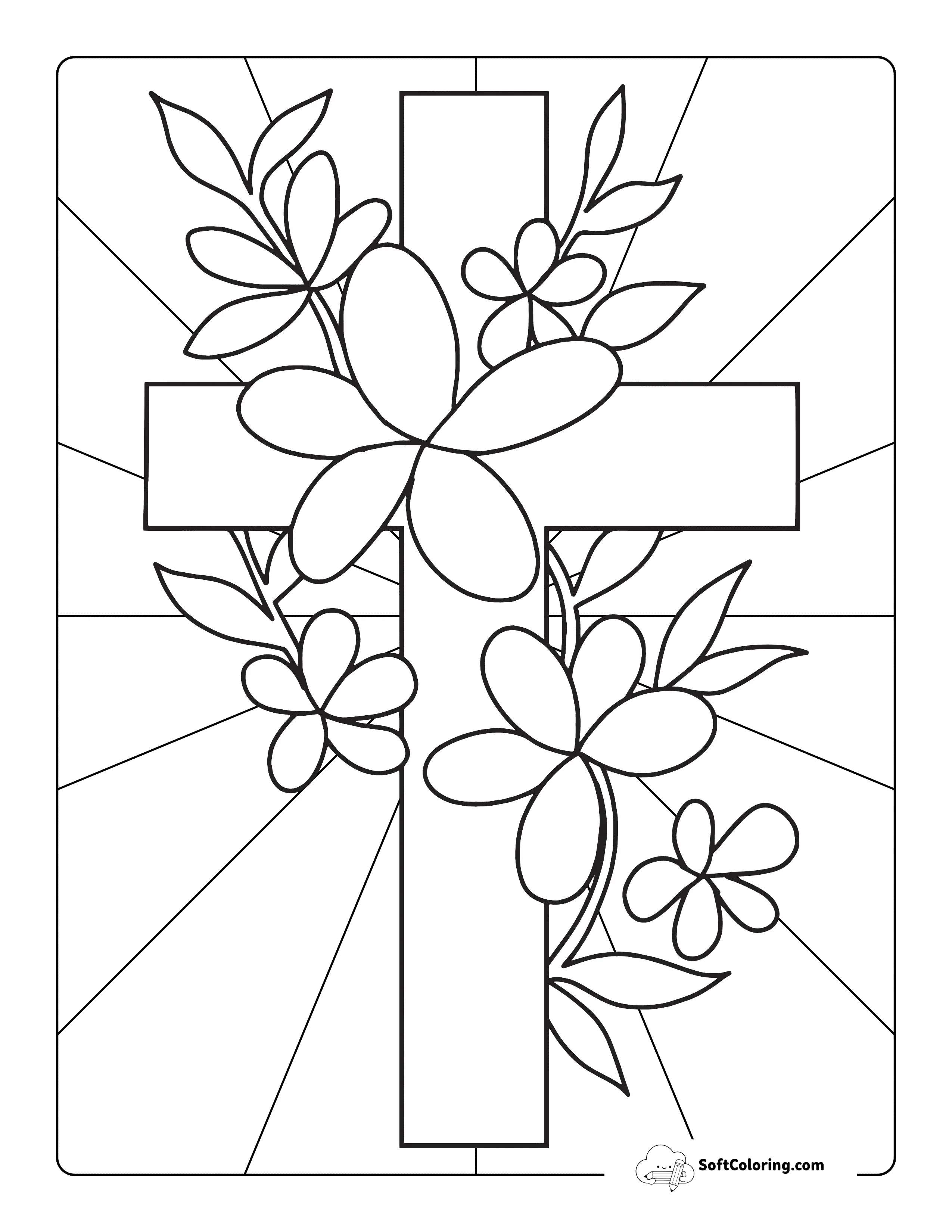 Simple Floral Cross Outline To Color