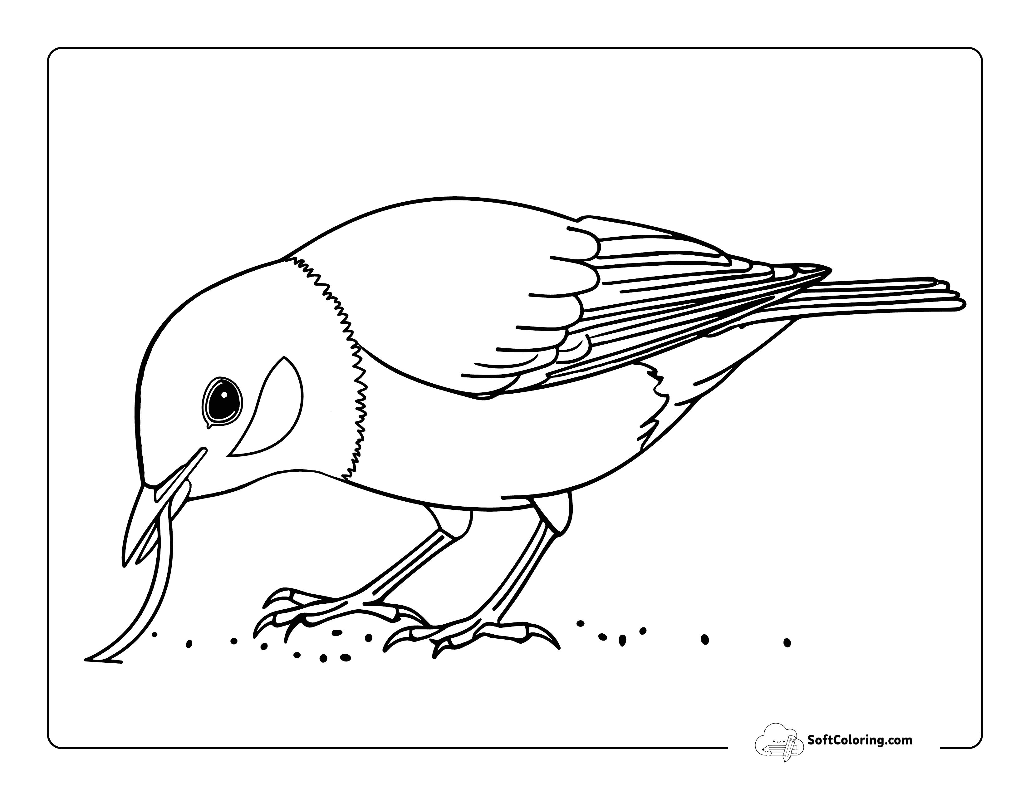 Bird Catching Worm Coloring Sheet