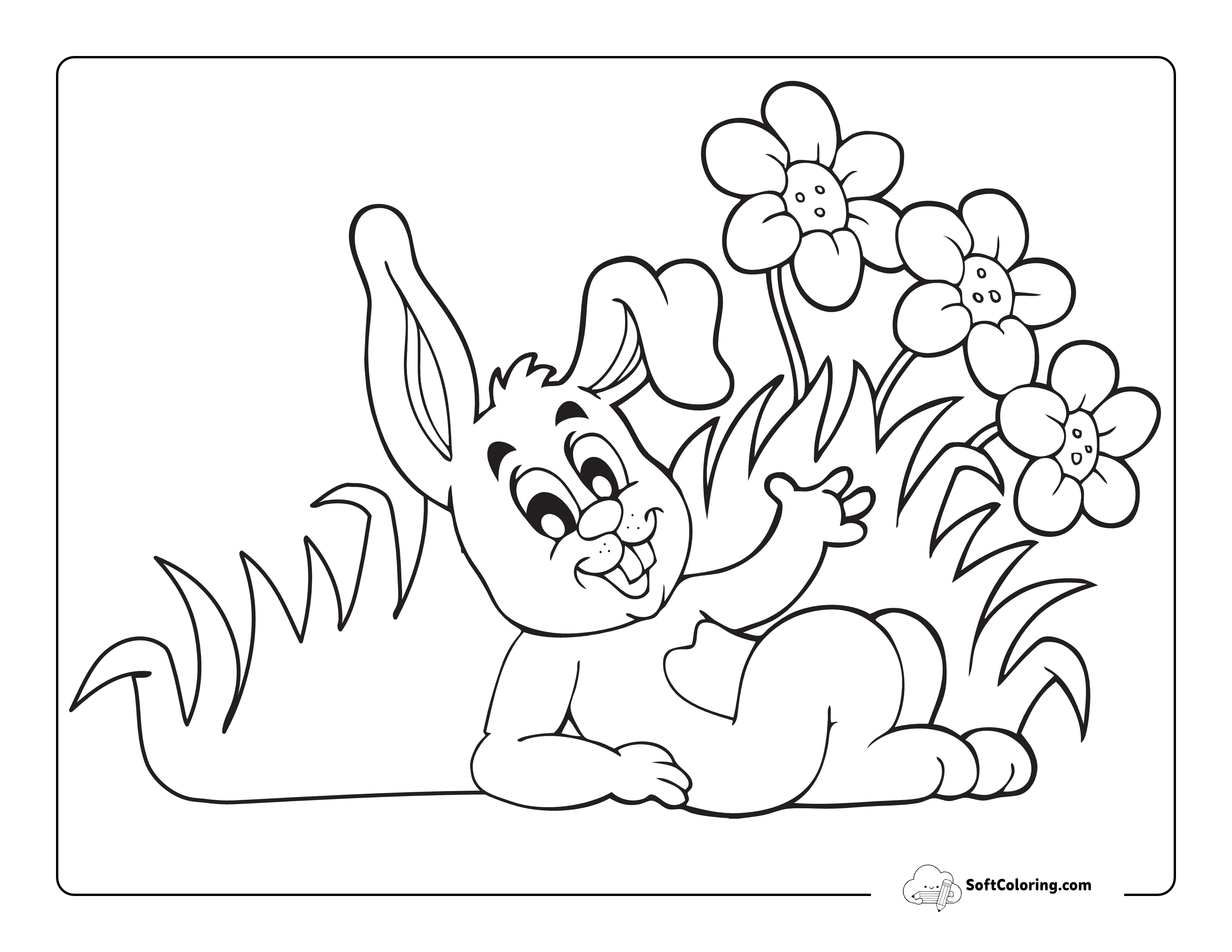 Simple Bunny Relaxing In Flowers