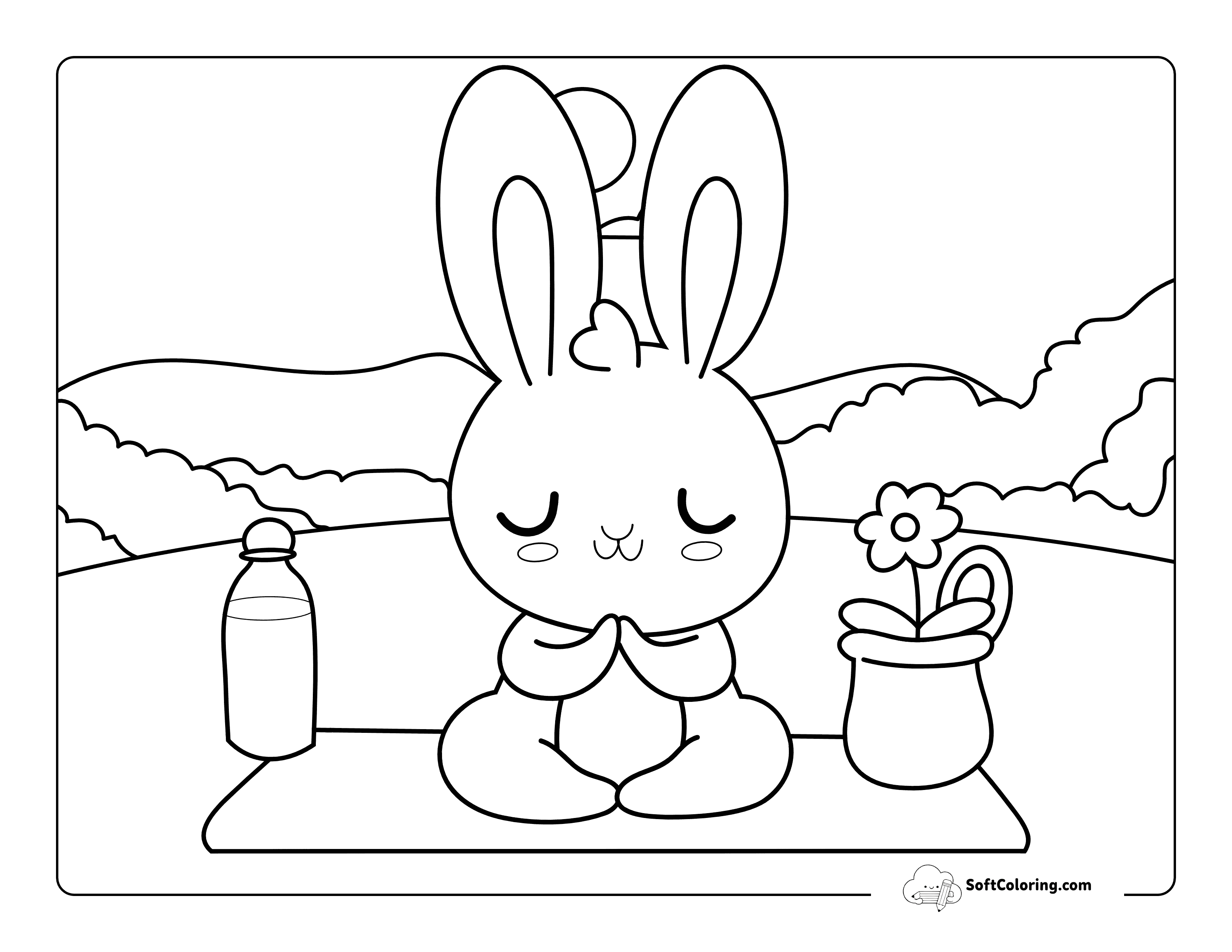 Cute Meditating Bunny Coloring Page
