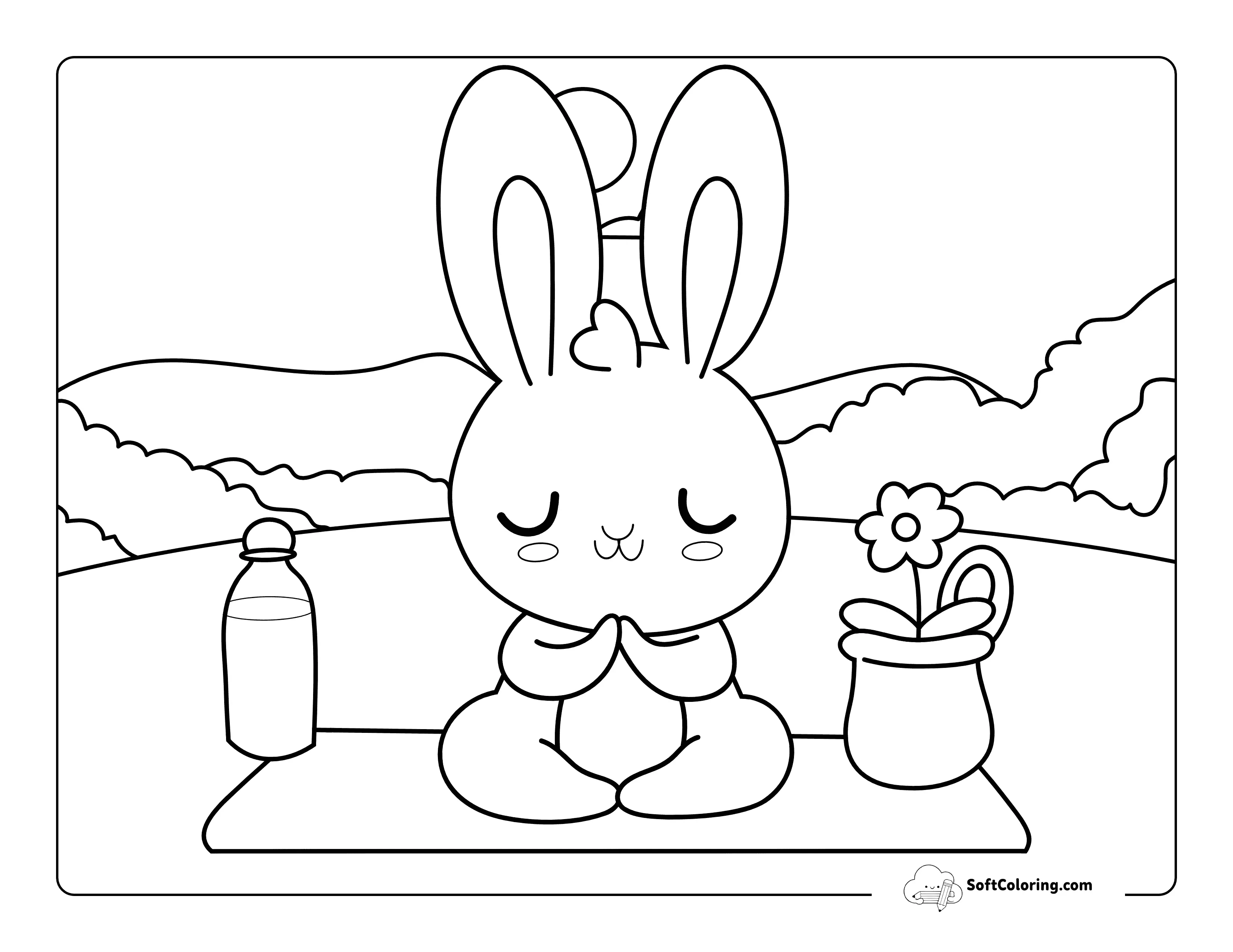 Cute Meditating Bunny Coloring Page