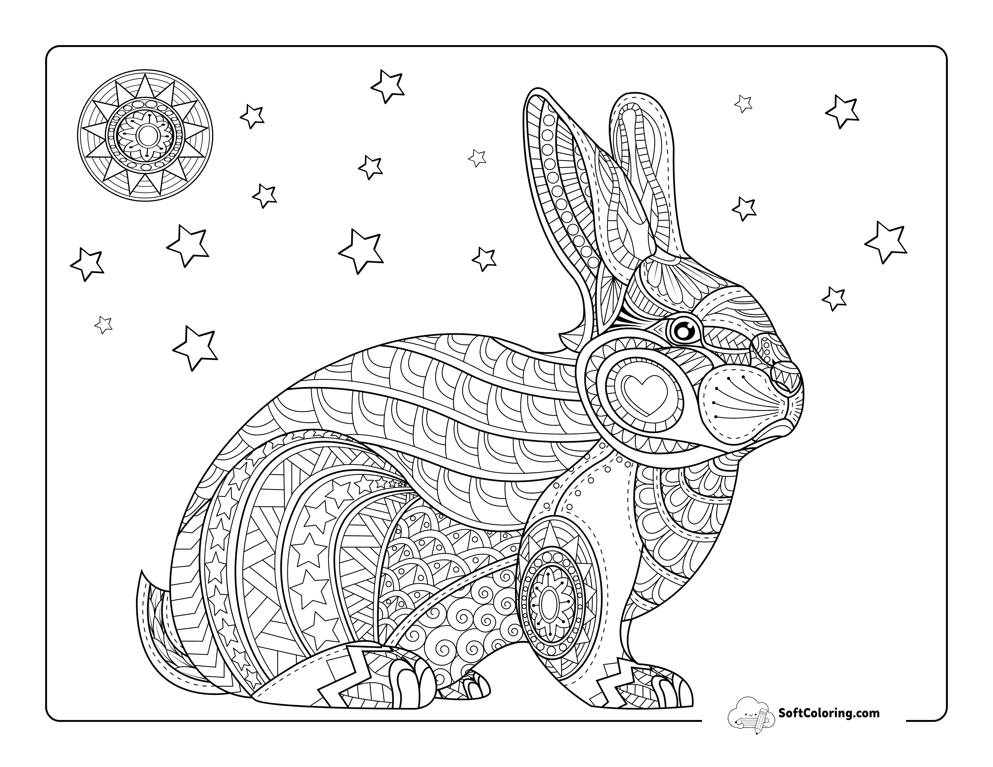 Beautiful Patterned Bunny Coloring Page For Teens And Adults