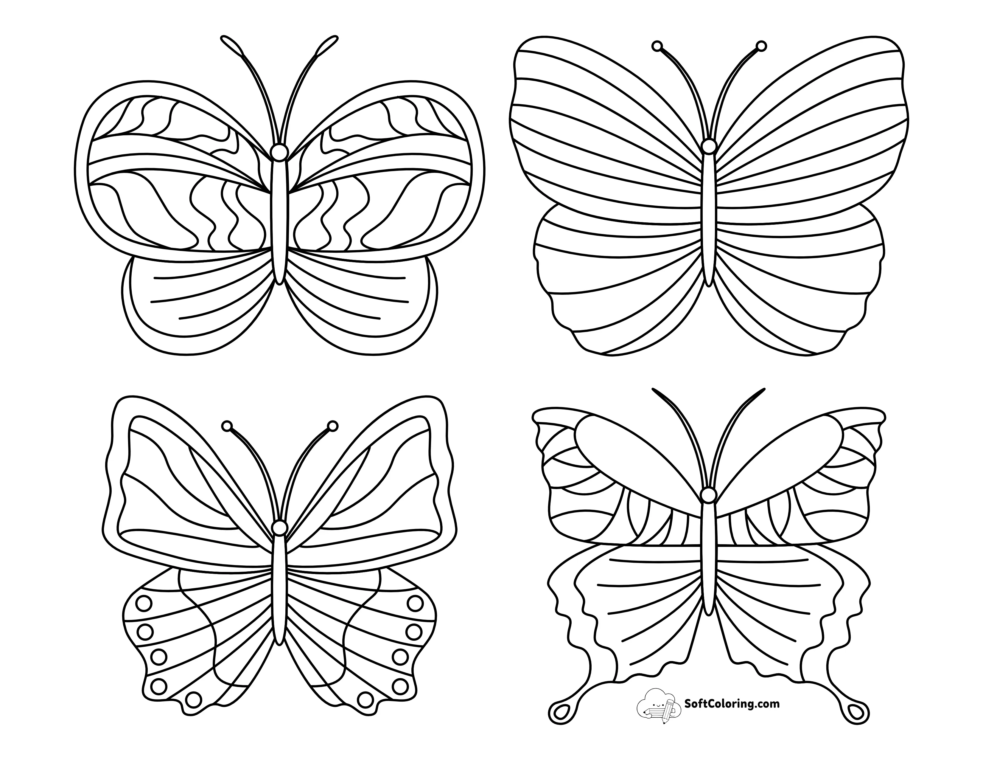 Set Of 4 Butterfly Coloring Sheet
