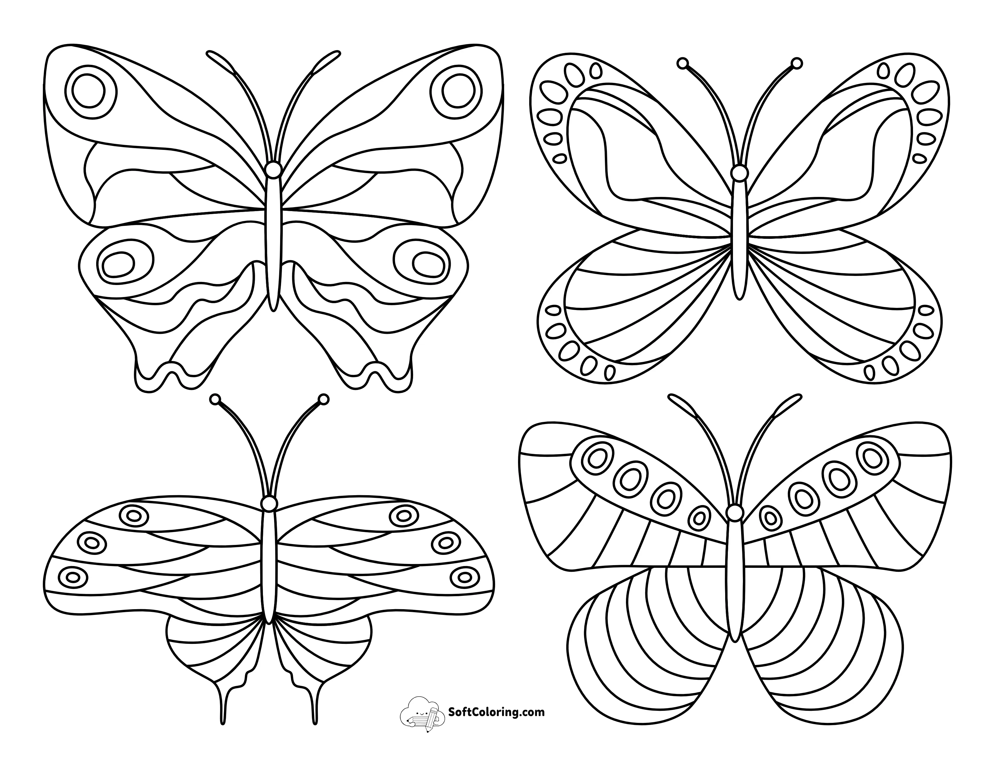 Set Of 4 Free Printable Butterflies To Color