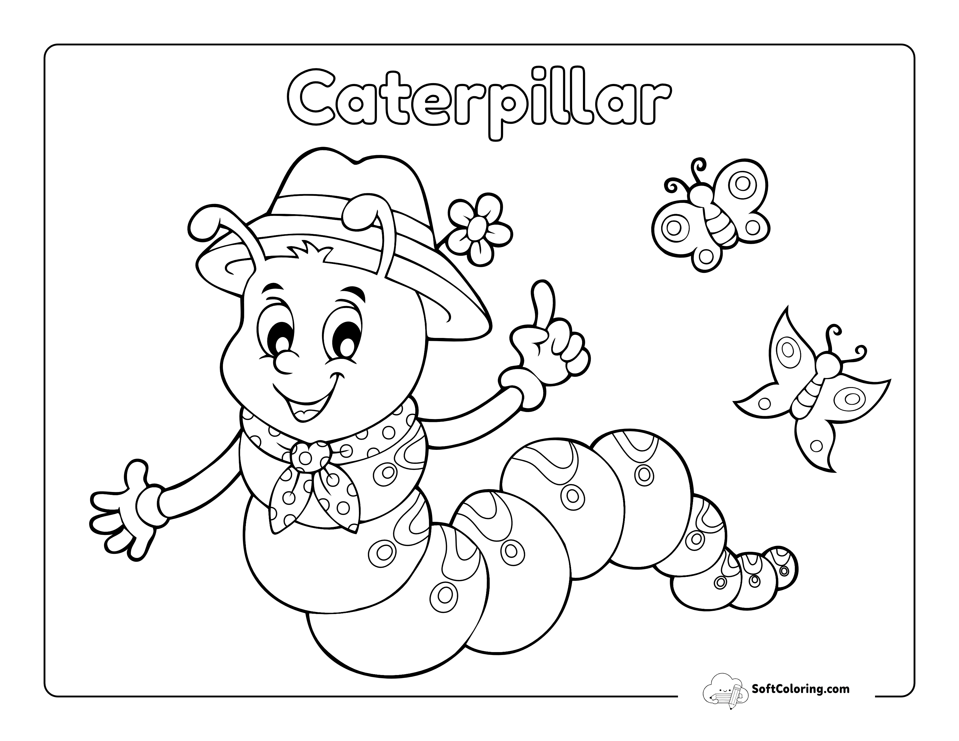 Cartoon Caterpillar Coloring Page For Kids