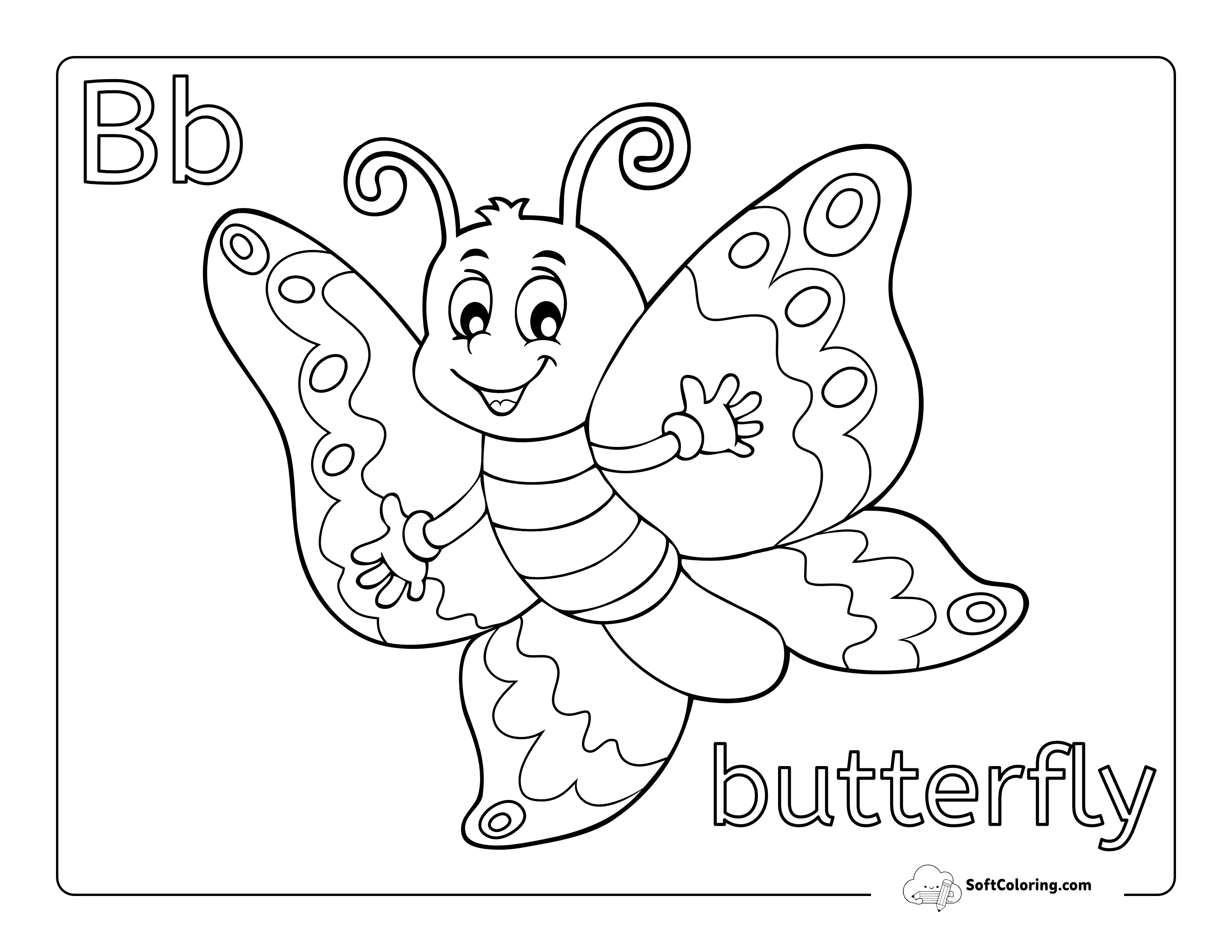 Cute Butterfly Coloring Page For Preschoolers