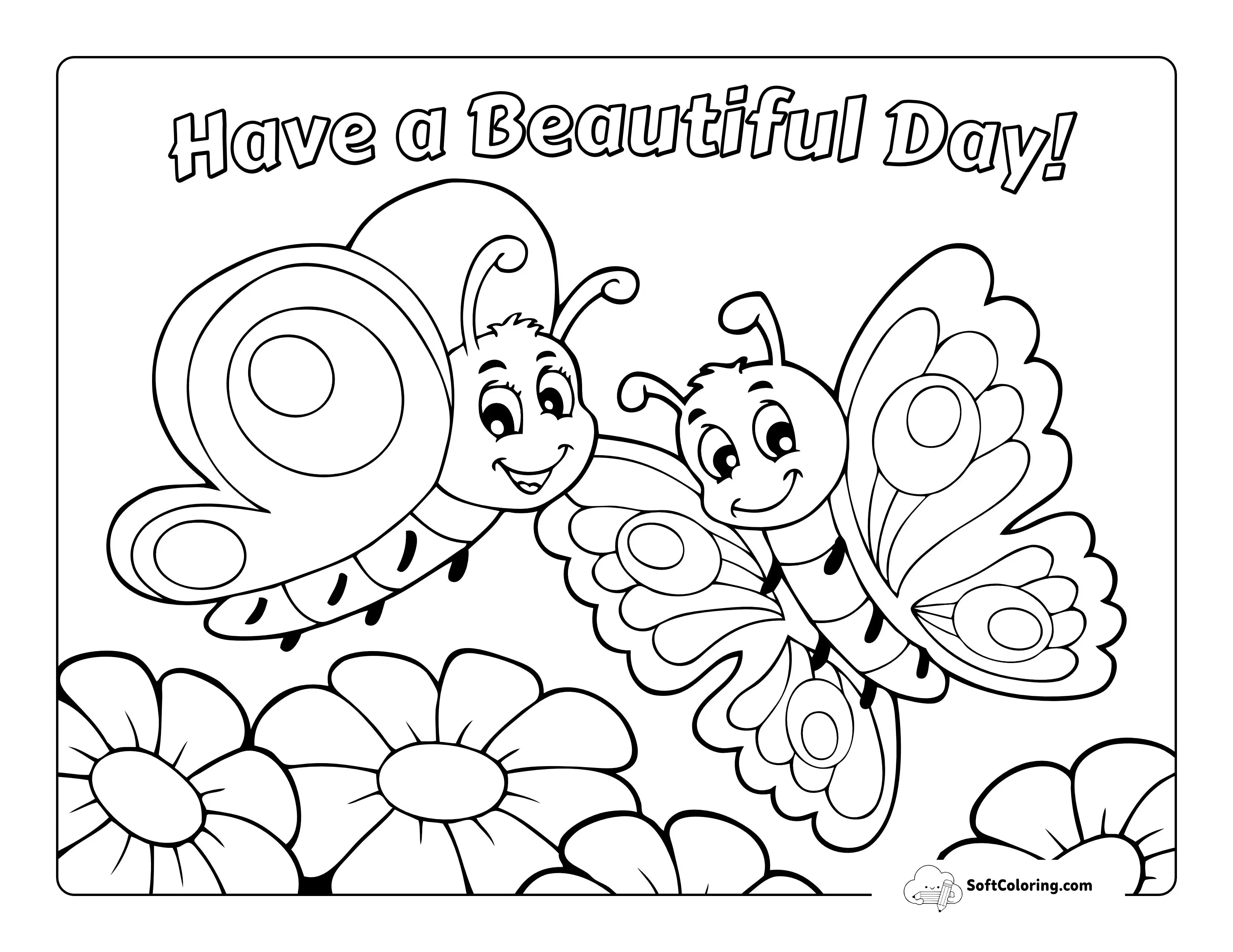 Cute Cartoon Butterflies With Flowers For Kids To Color