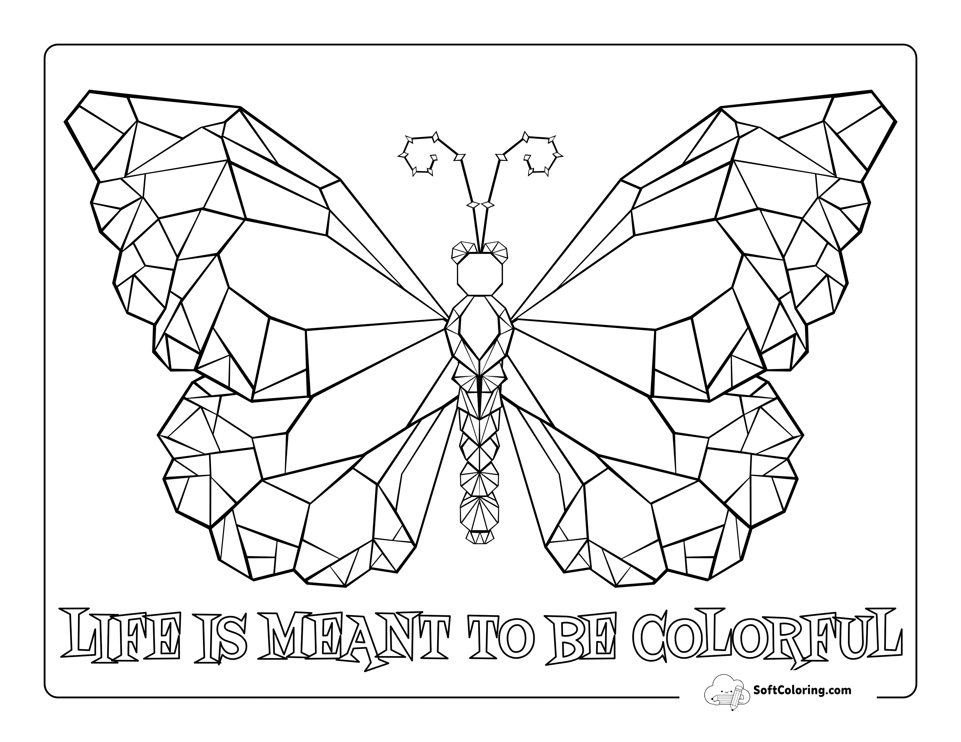 Geometric-Patterned Butterfly Coloring Page