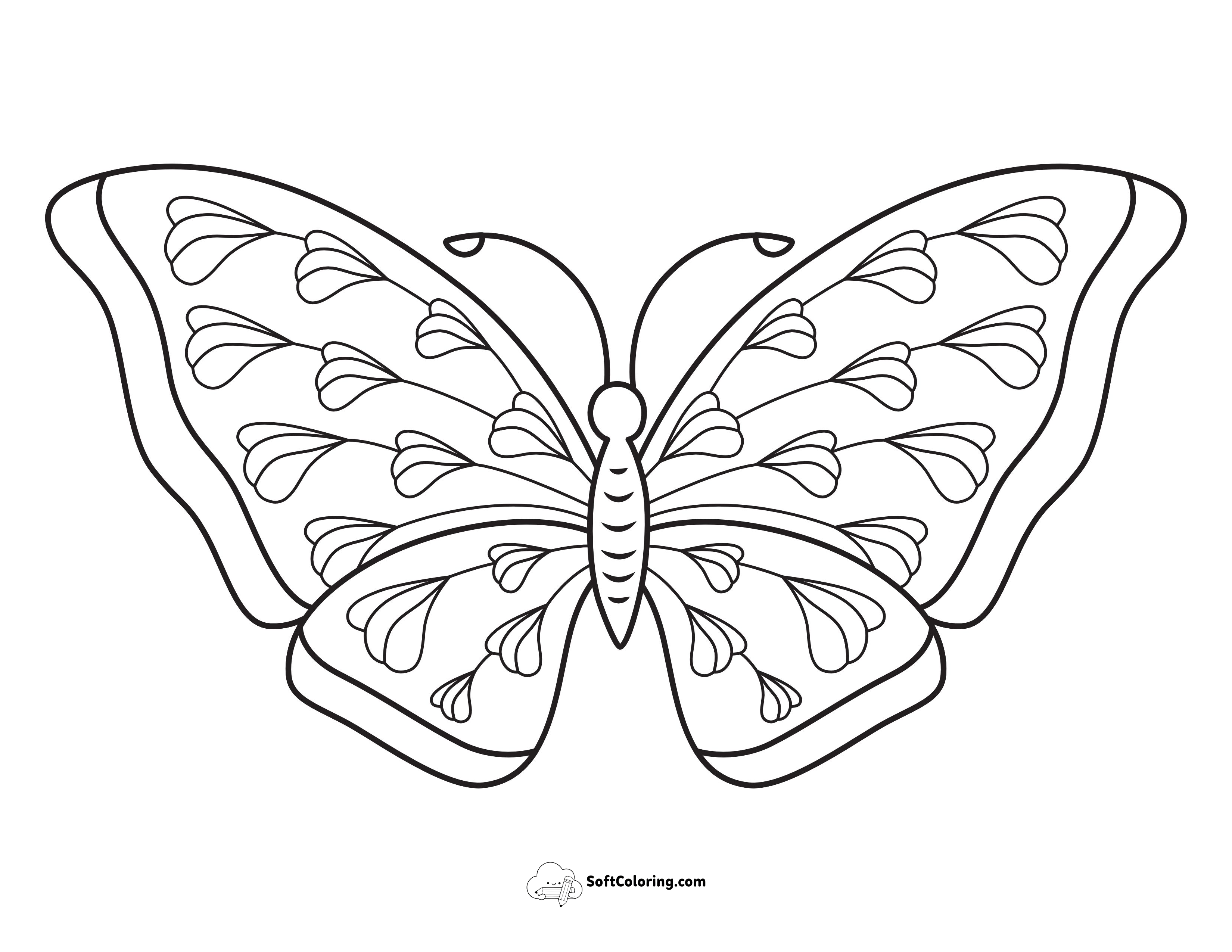Cute Butterfly With Leaf Patterns Coloring Sheet