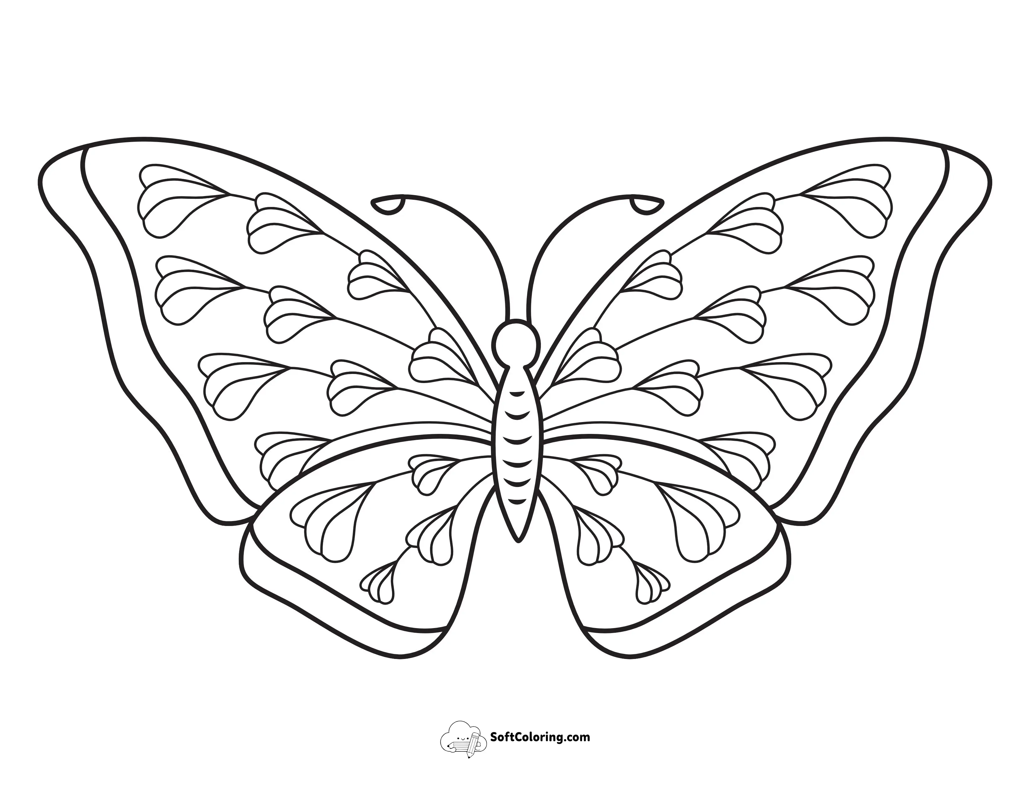 Cute Butterfly With Leaf Patterns Coloring Sheet