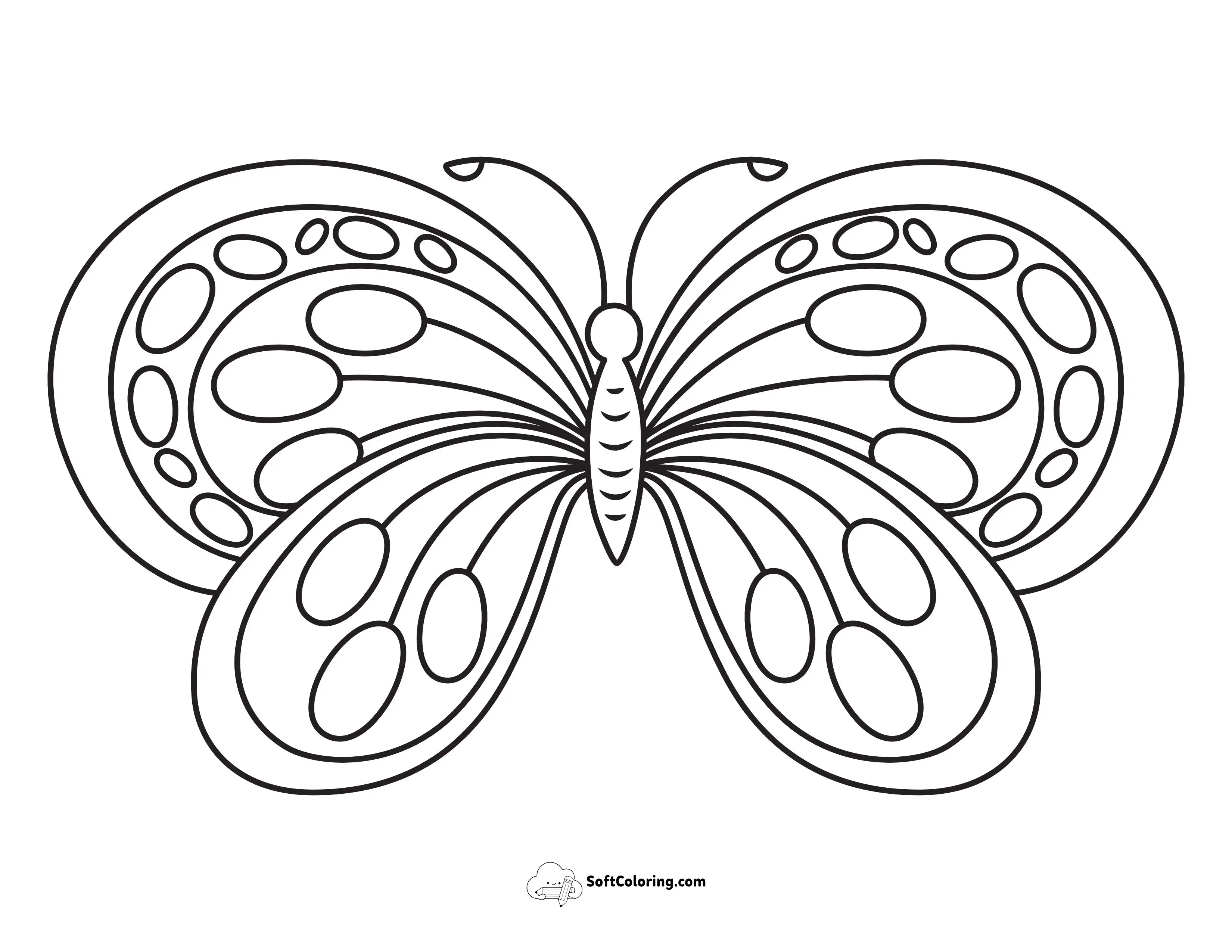 Simple Butterfly With Oval Patterns Coloring Sheet