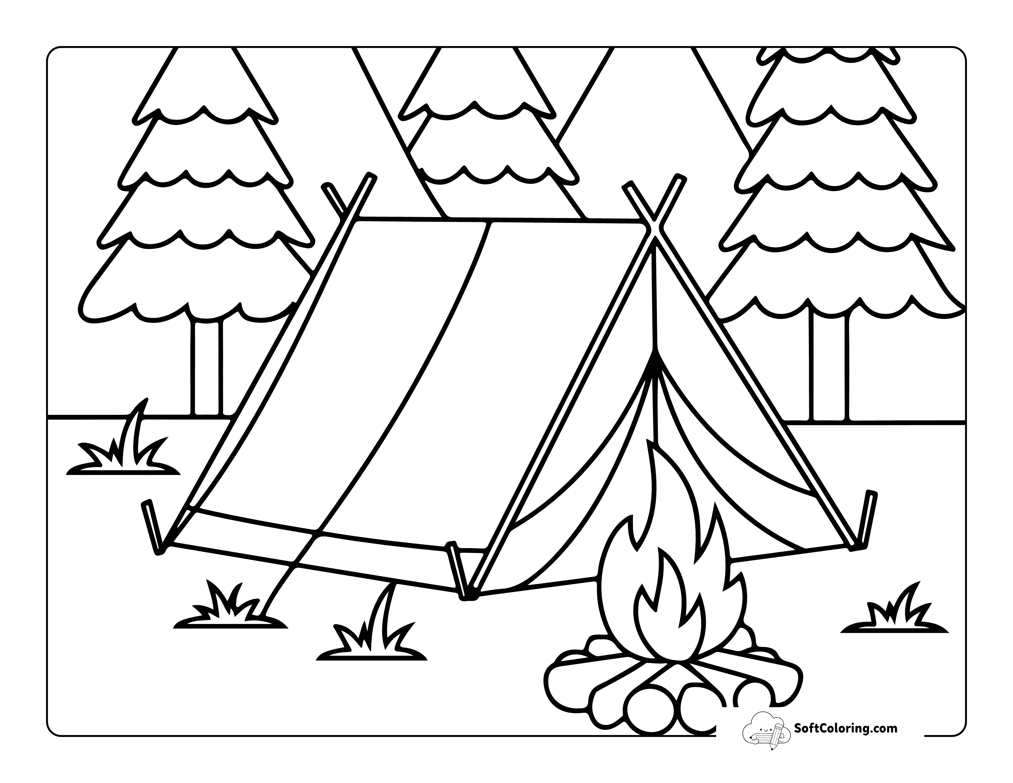 Easy Tent And Campfire For Kids To Color