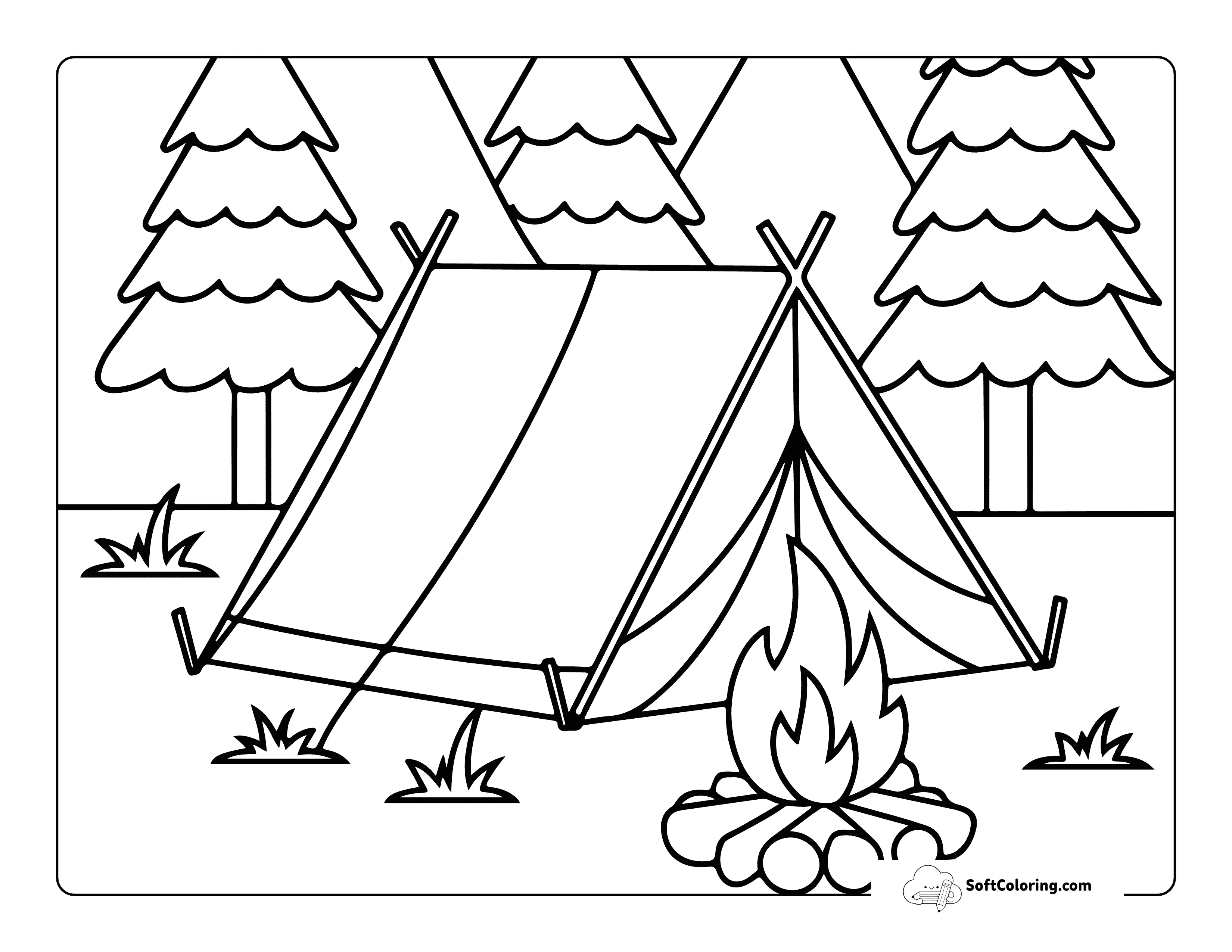 Easy Tent And Campfire For Kids To Color