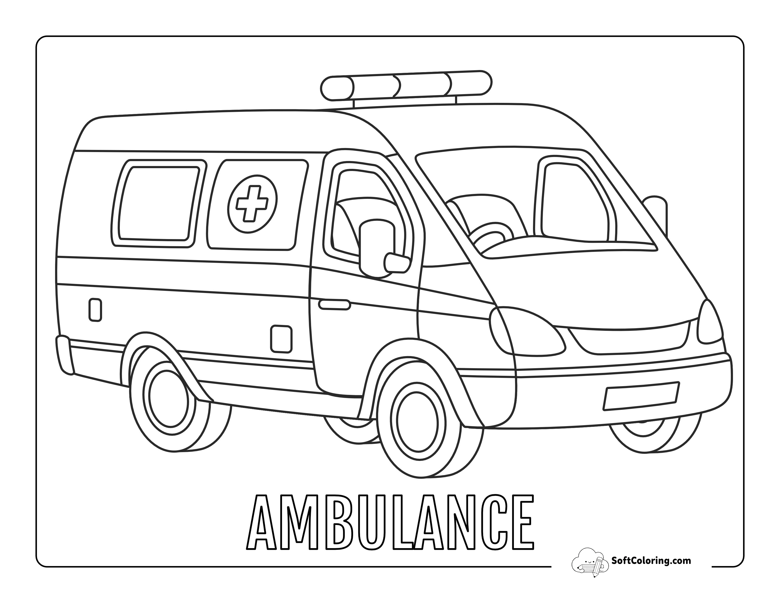 Hospital Rescue Ambulance Outline Coloring Page