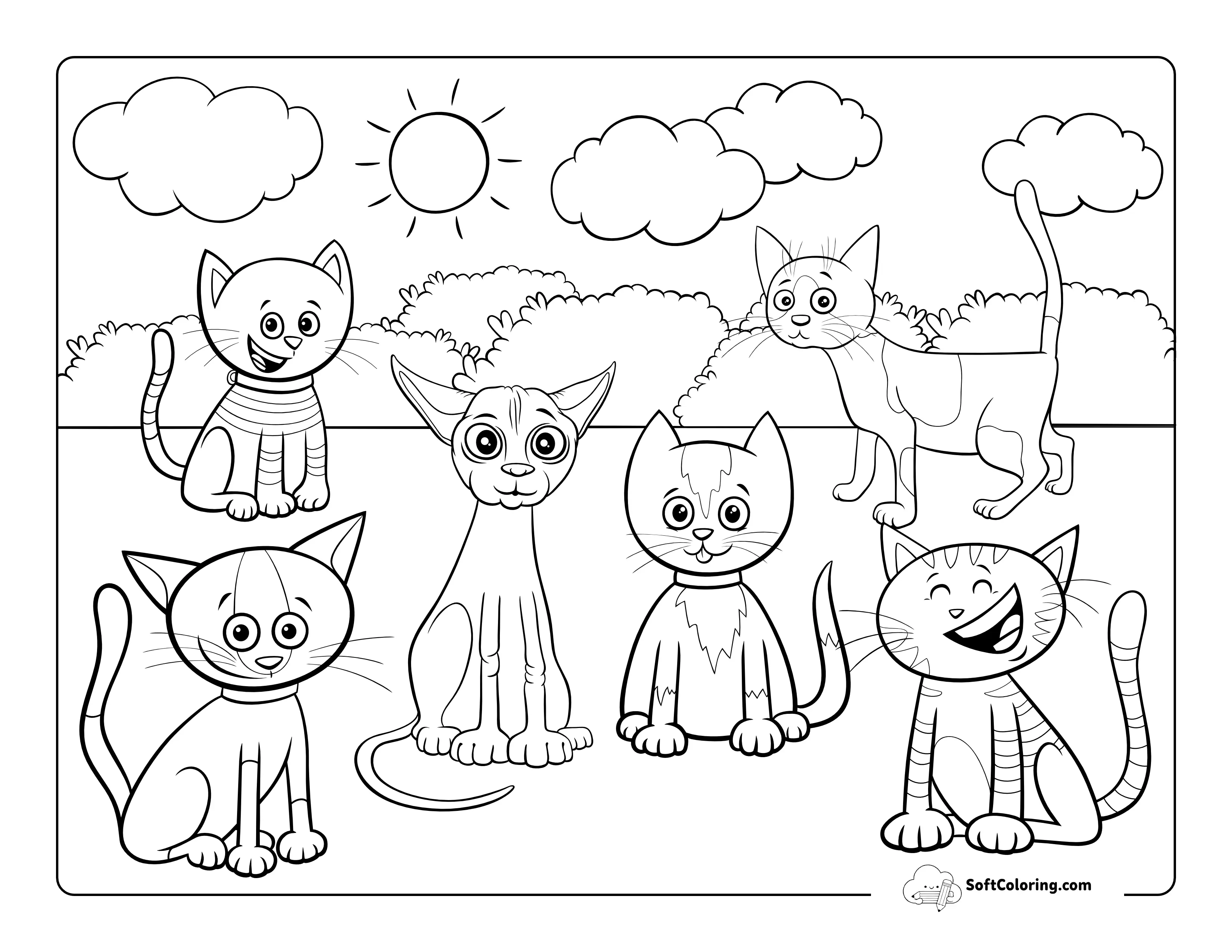 Cartoon Cats Coloring Sheet
