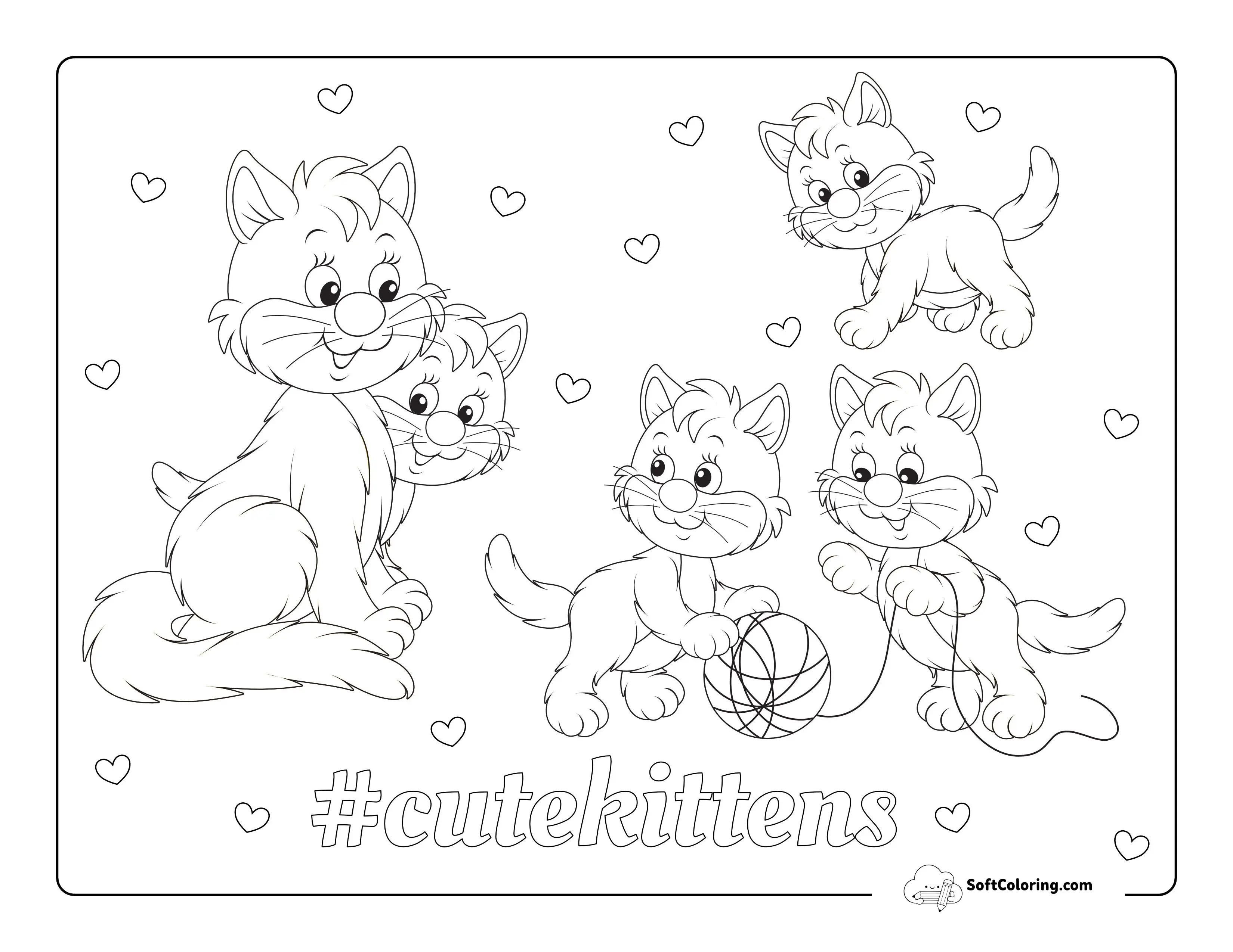 Mother Cat With Kittens Picture To Color
