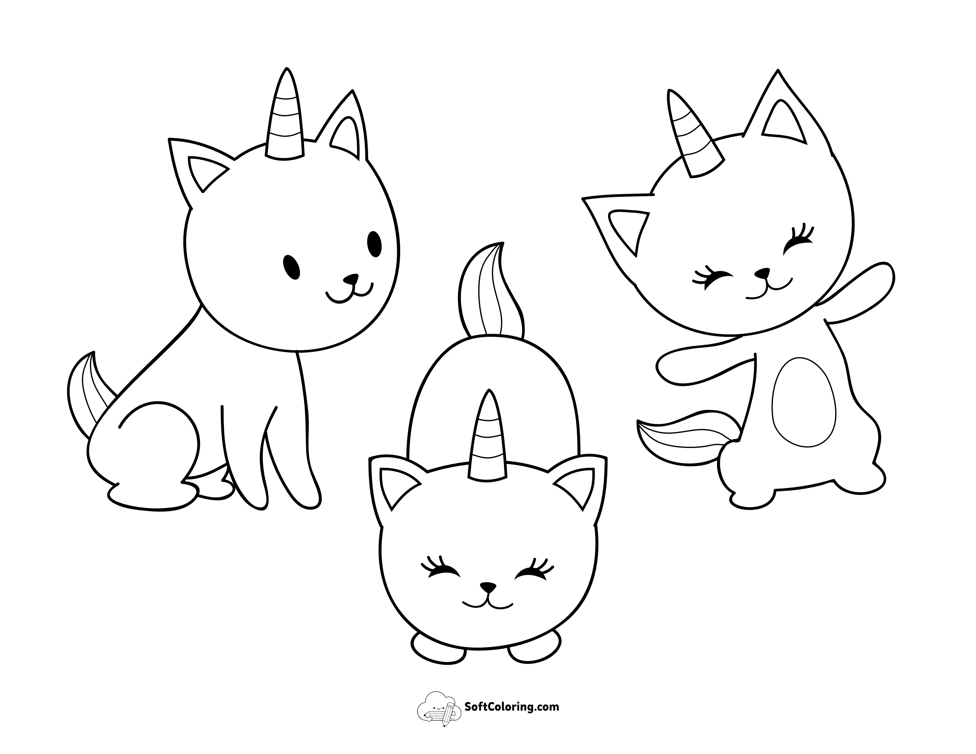 Kawaii Caticorns Picture To Color