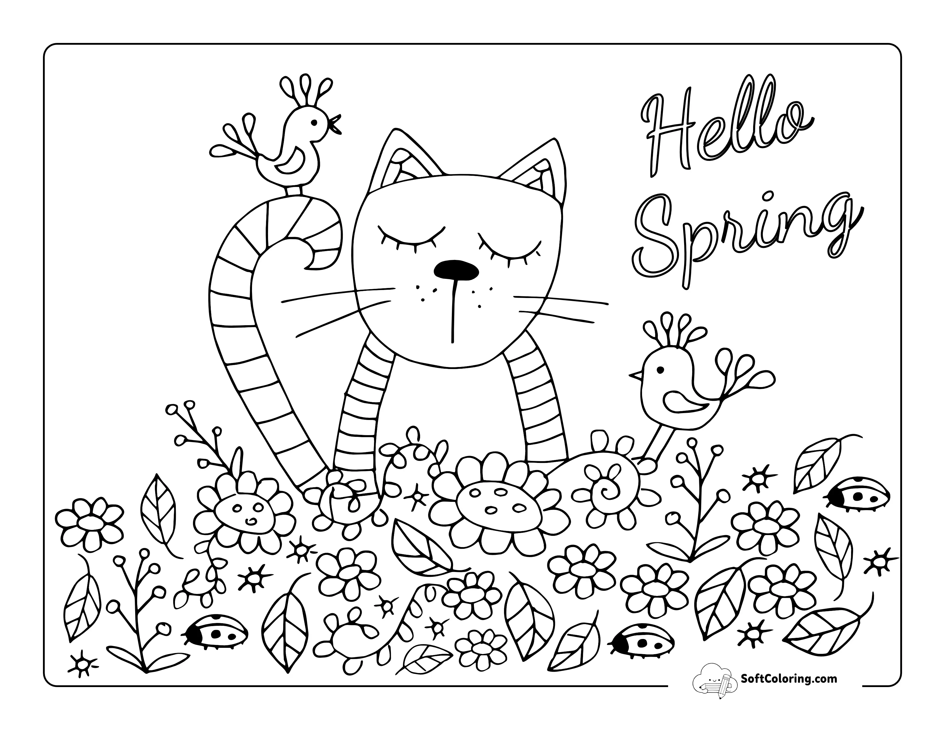 Cute Kitty Cat In The Garden Picture To Color