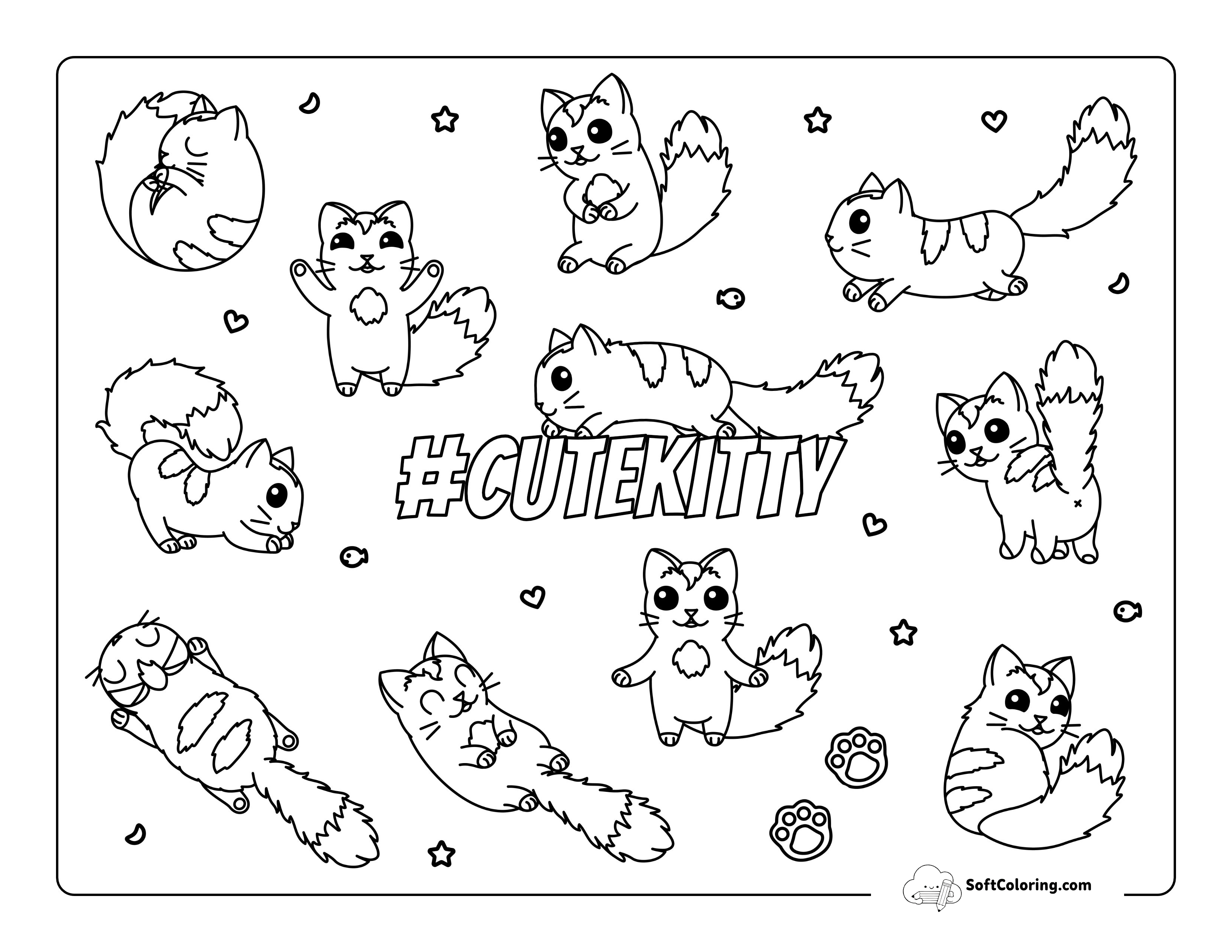 Cute Kitty Sticker Style Coloring Page