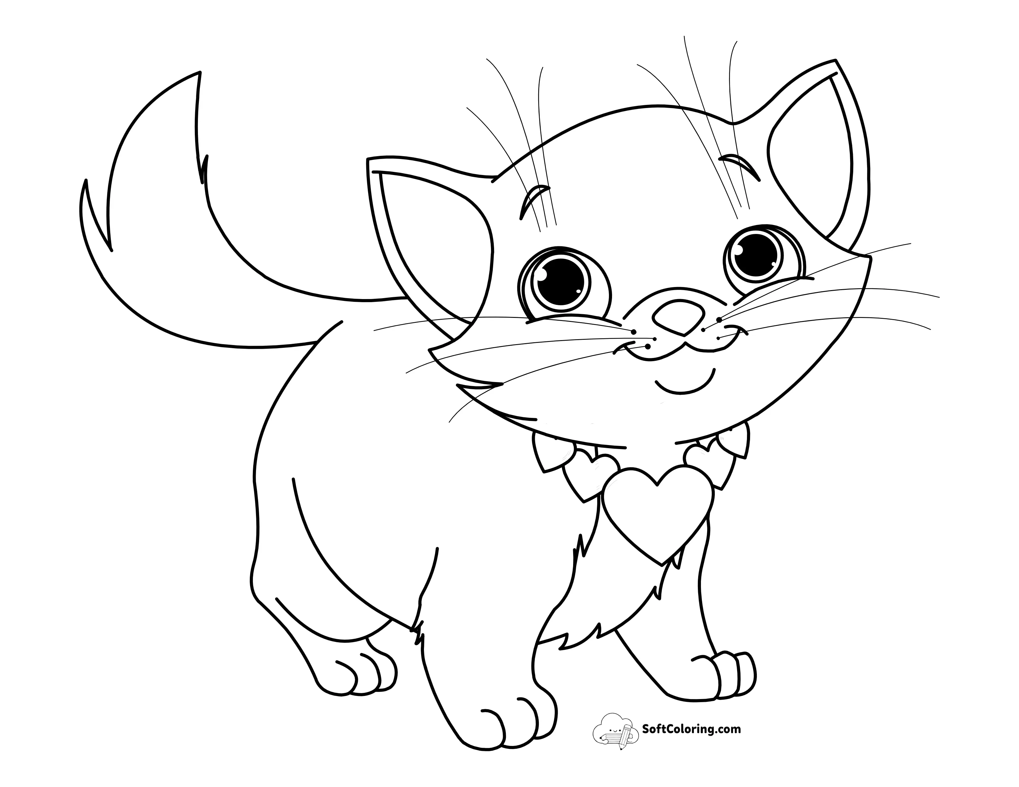 Cute Kitten With Heart Necklace Picture To Color
