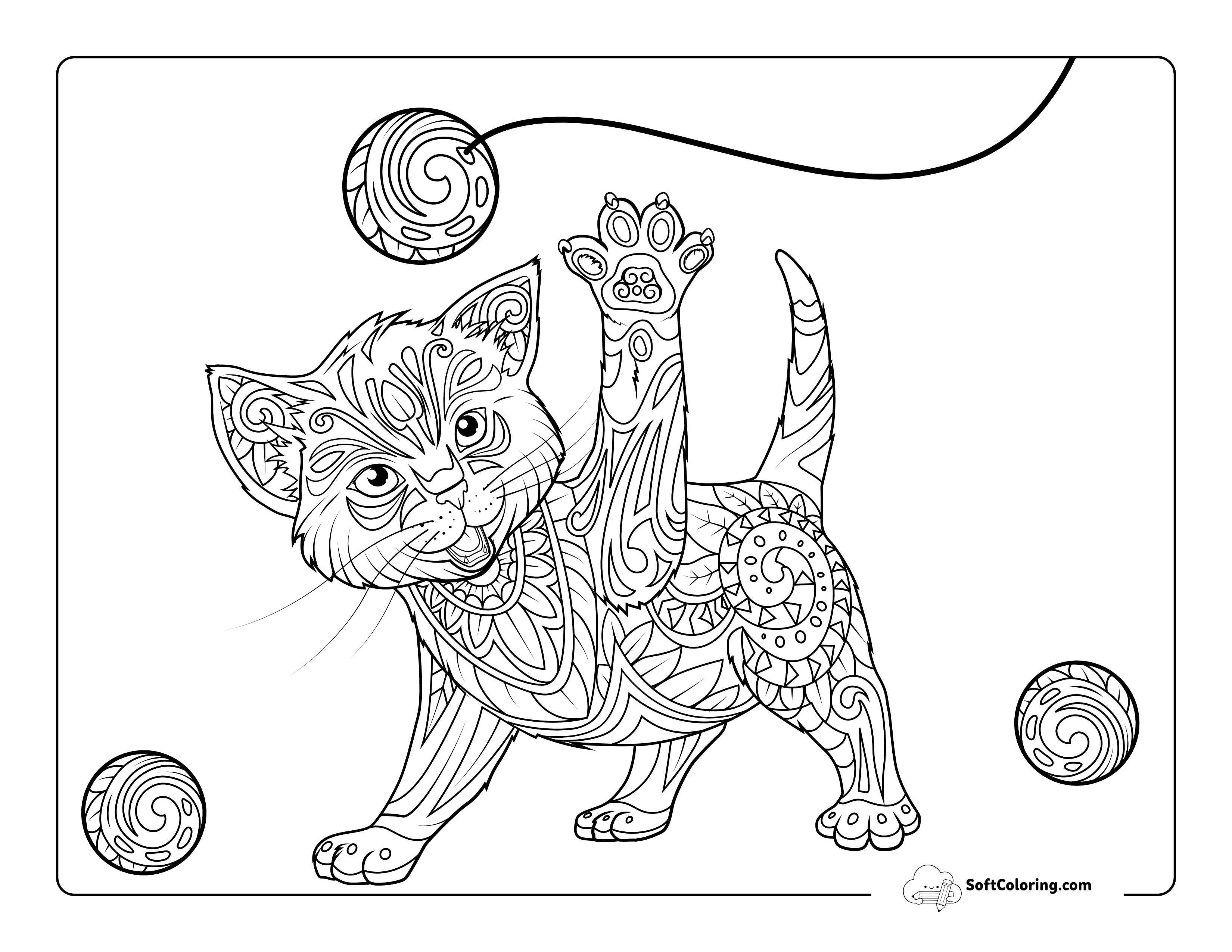 Playful Kitten Coloring Sheet For Adults