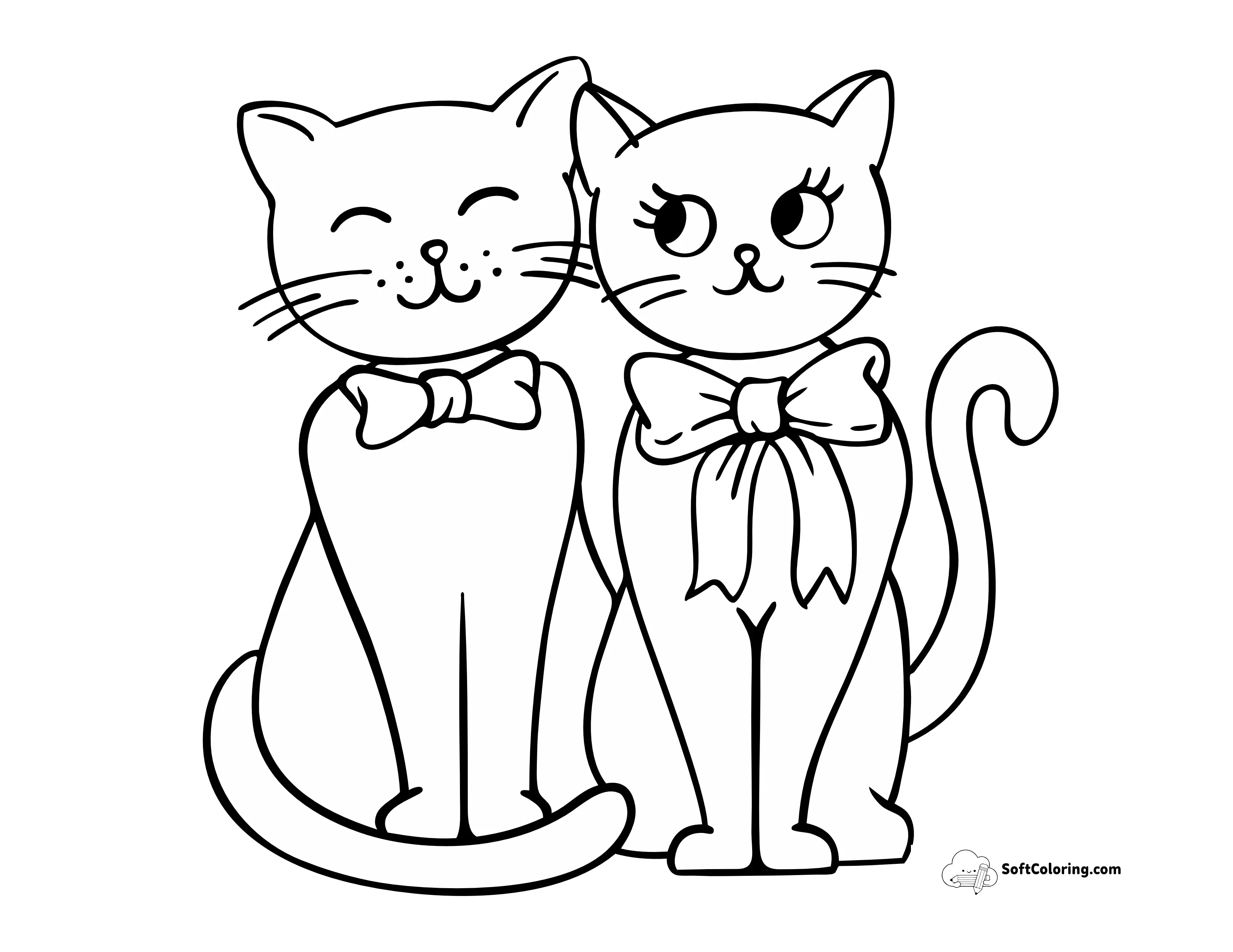 Pair Of Cute Cats Coloring Page