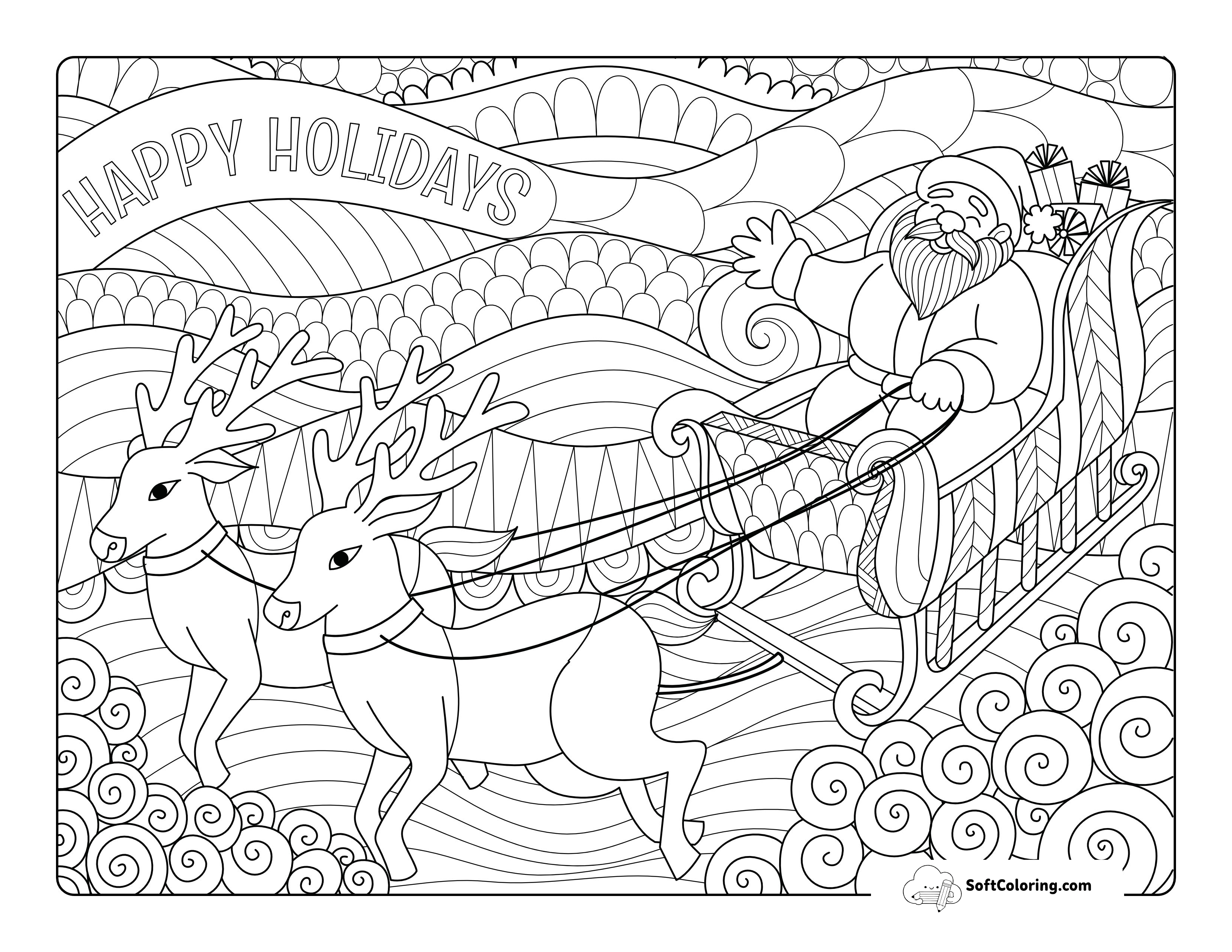 Father Christmas With Reindeer Zentangle To Color