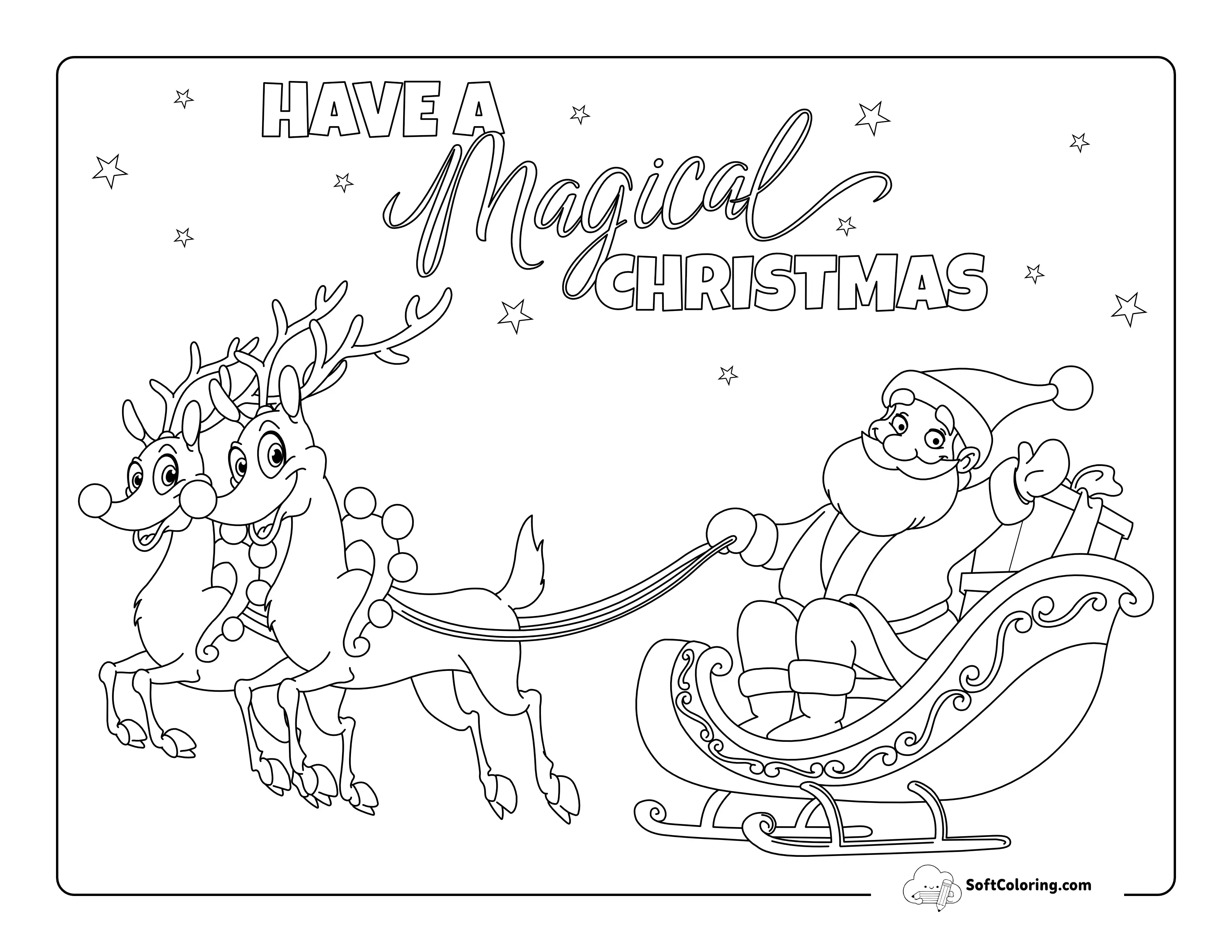 Cute Reindeer And Santa Coloring Sheet