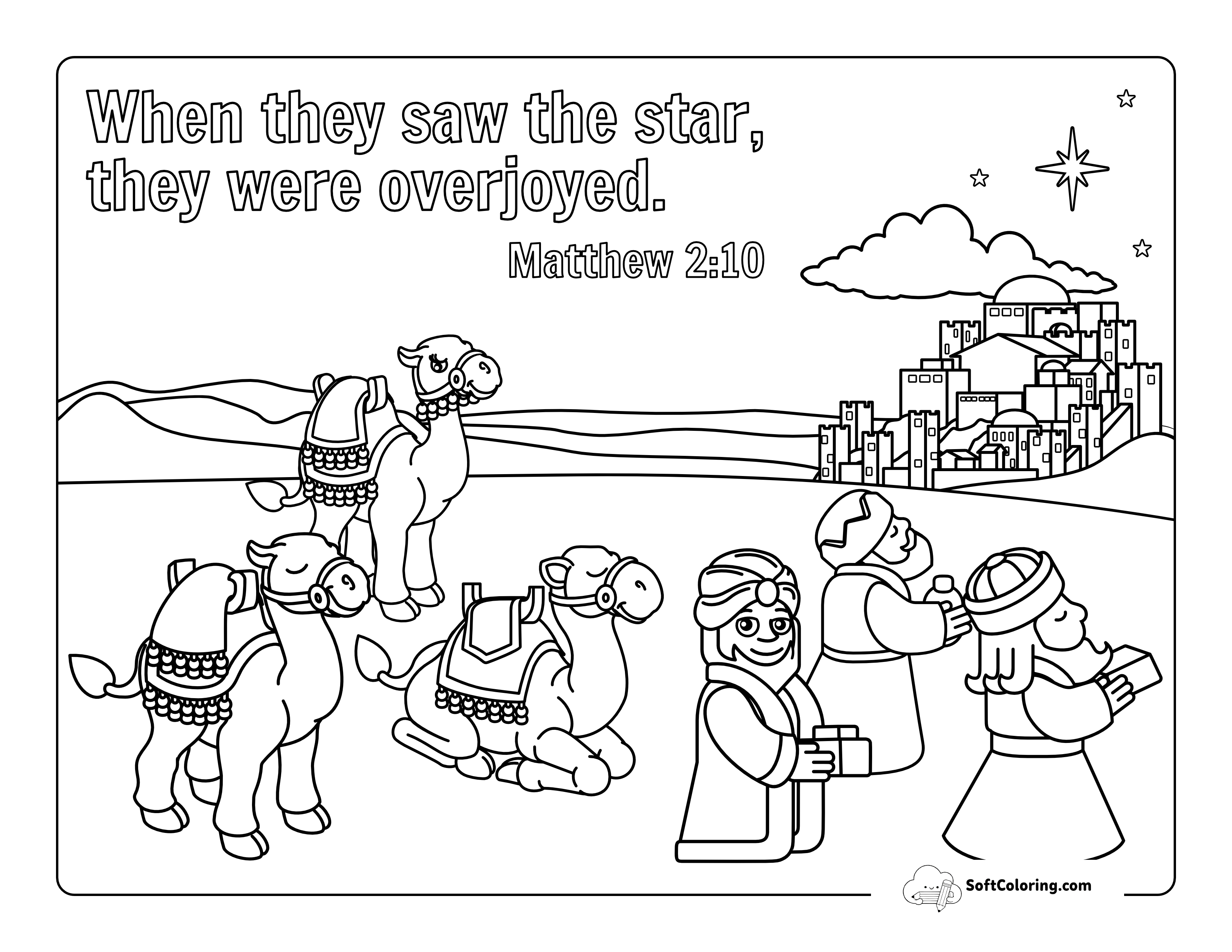 The Three Kings With Camels Coloring Page