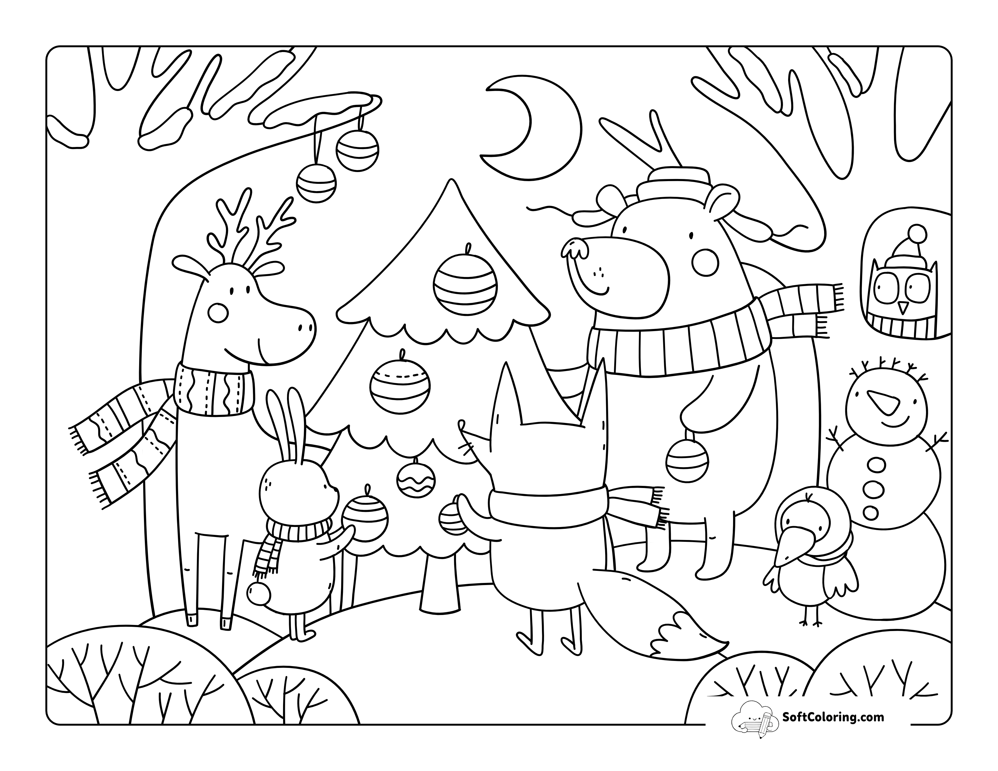 Woodland Christmas Coloring Page