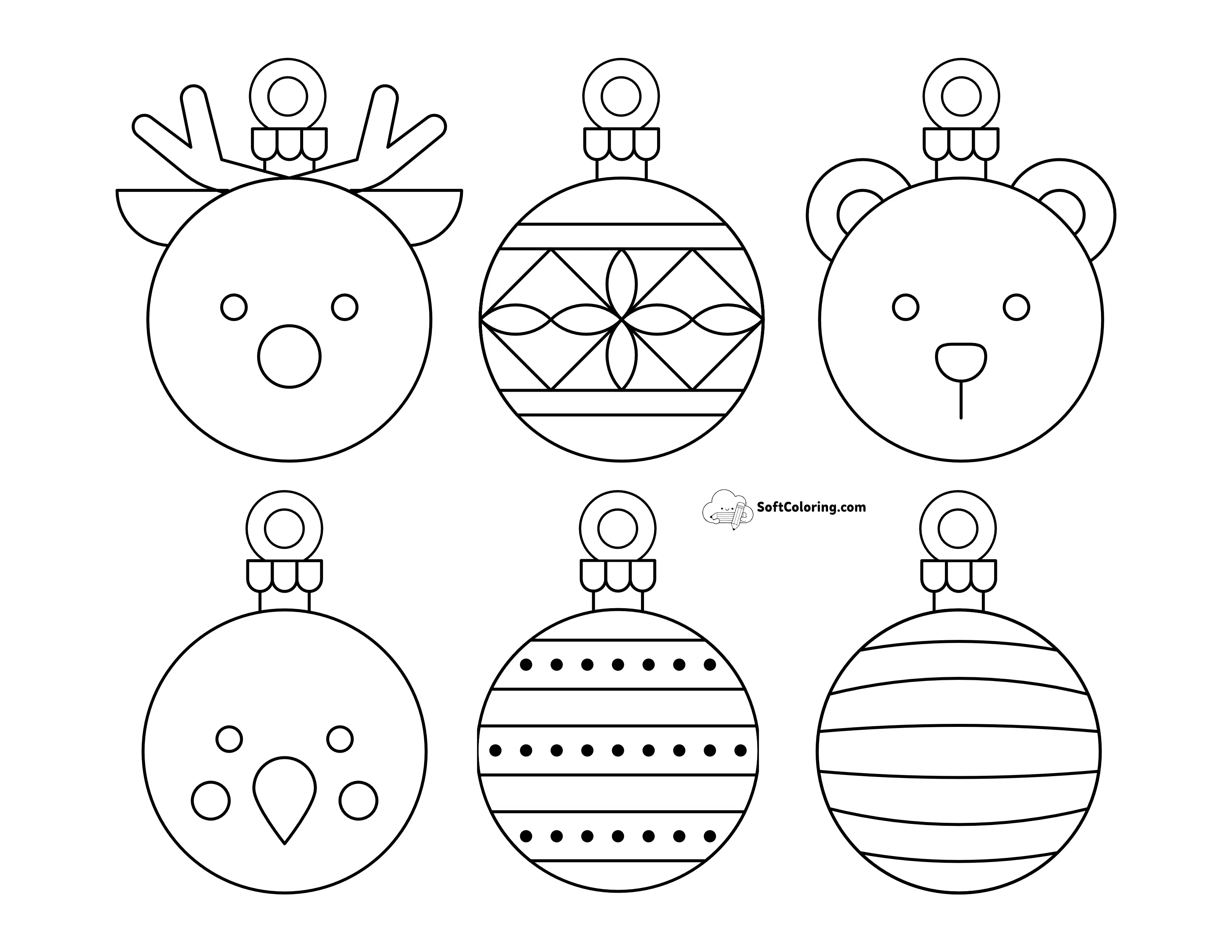 Cute Reindeer Christmas Ornament To Color